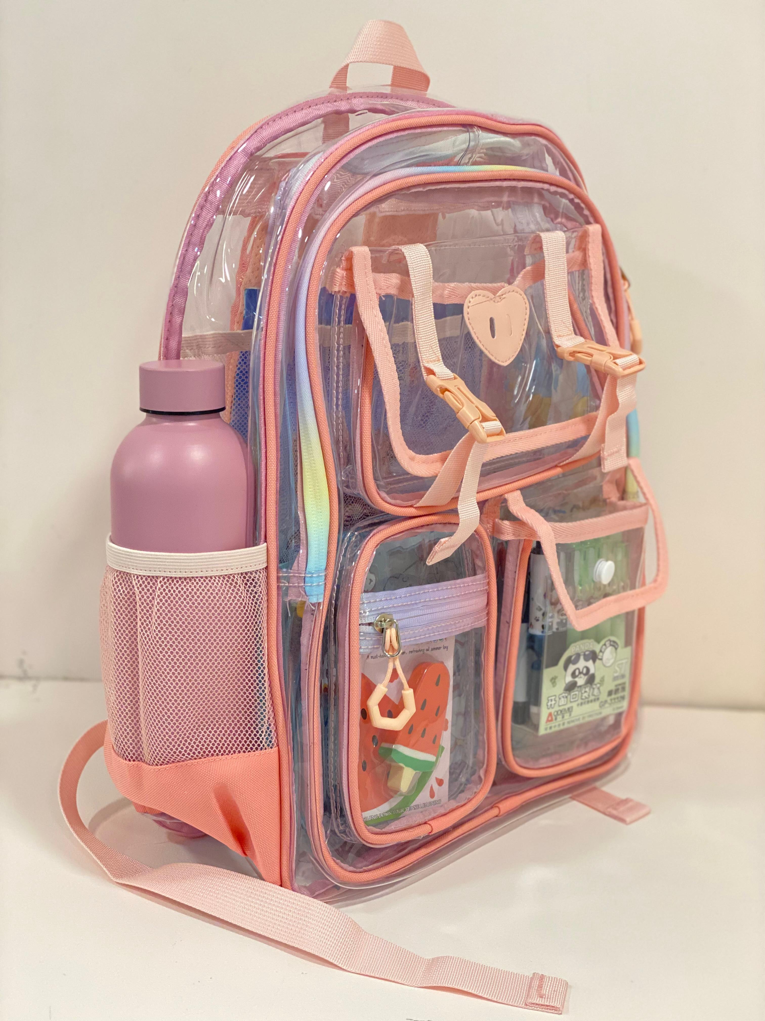 Pastel Multi-Pocket Heavy-Duty Clear Utility Backpack