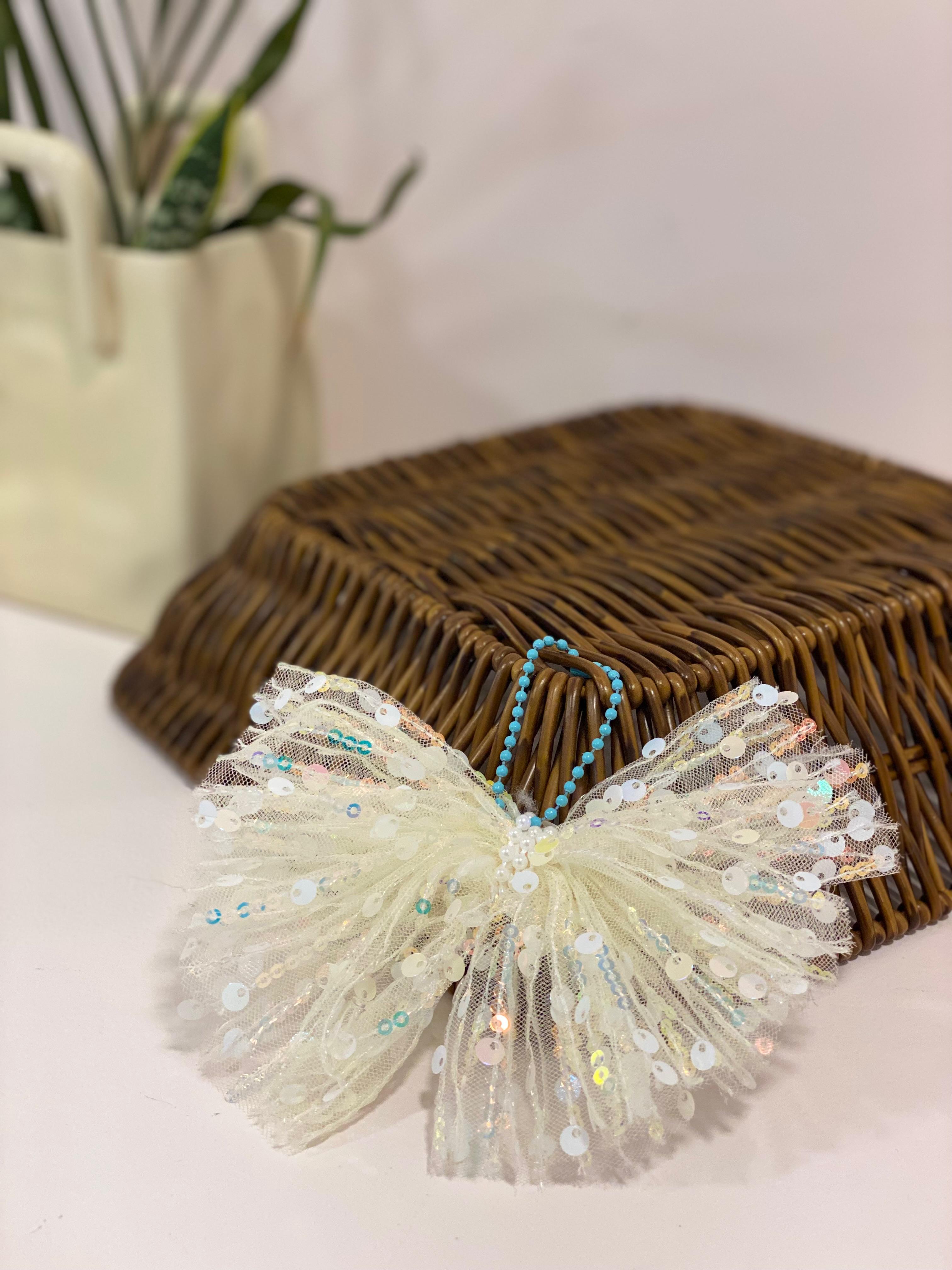 Tulle Sequin Ribbon Bow Keychain Charm