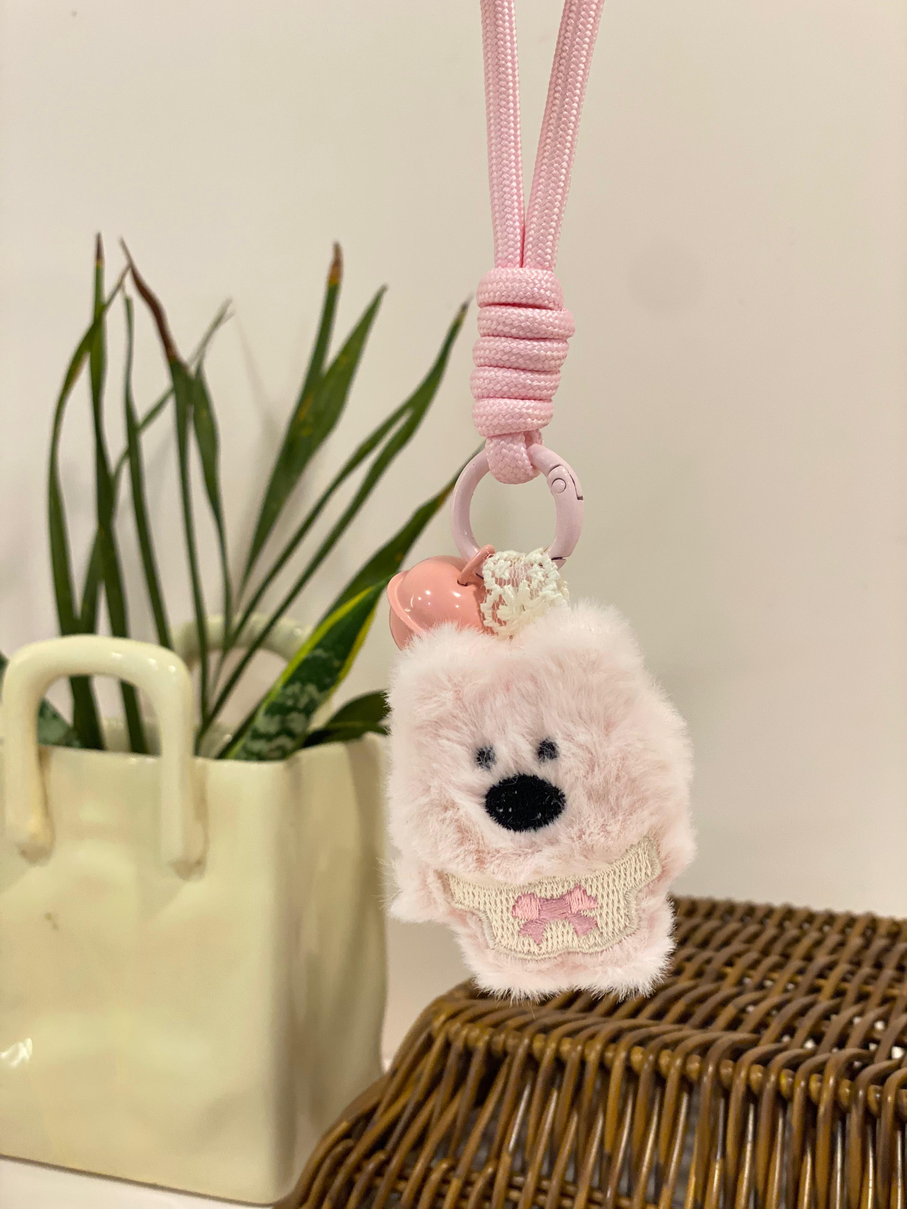 Plush Ribbon Puppy Keychain Charm