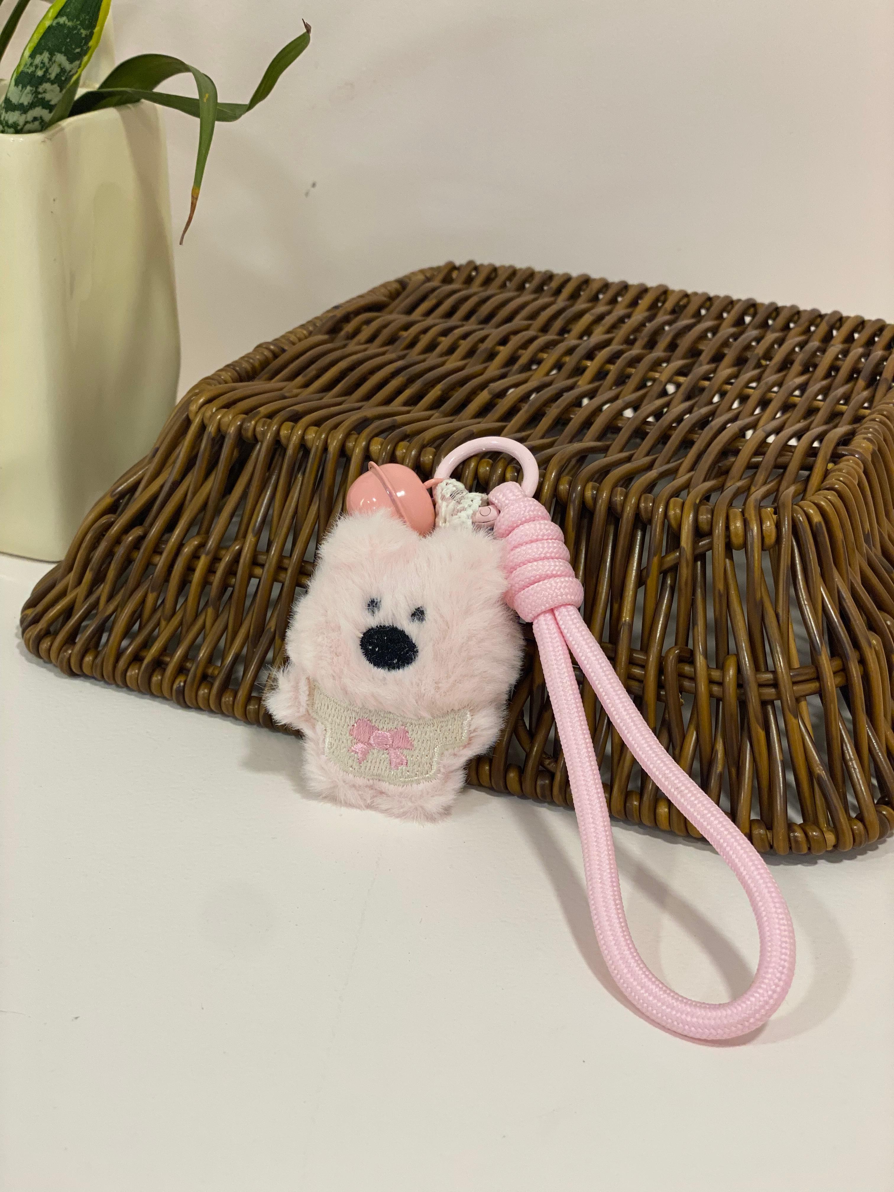 Plush Ribbon Puppy Keychain Charm