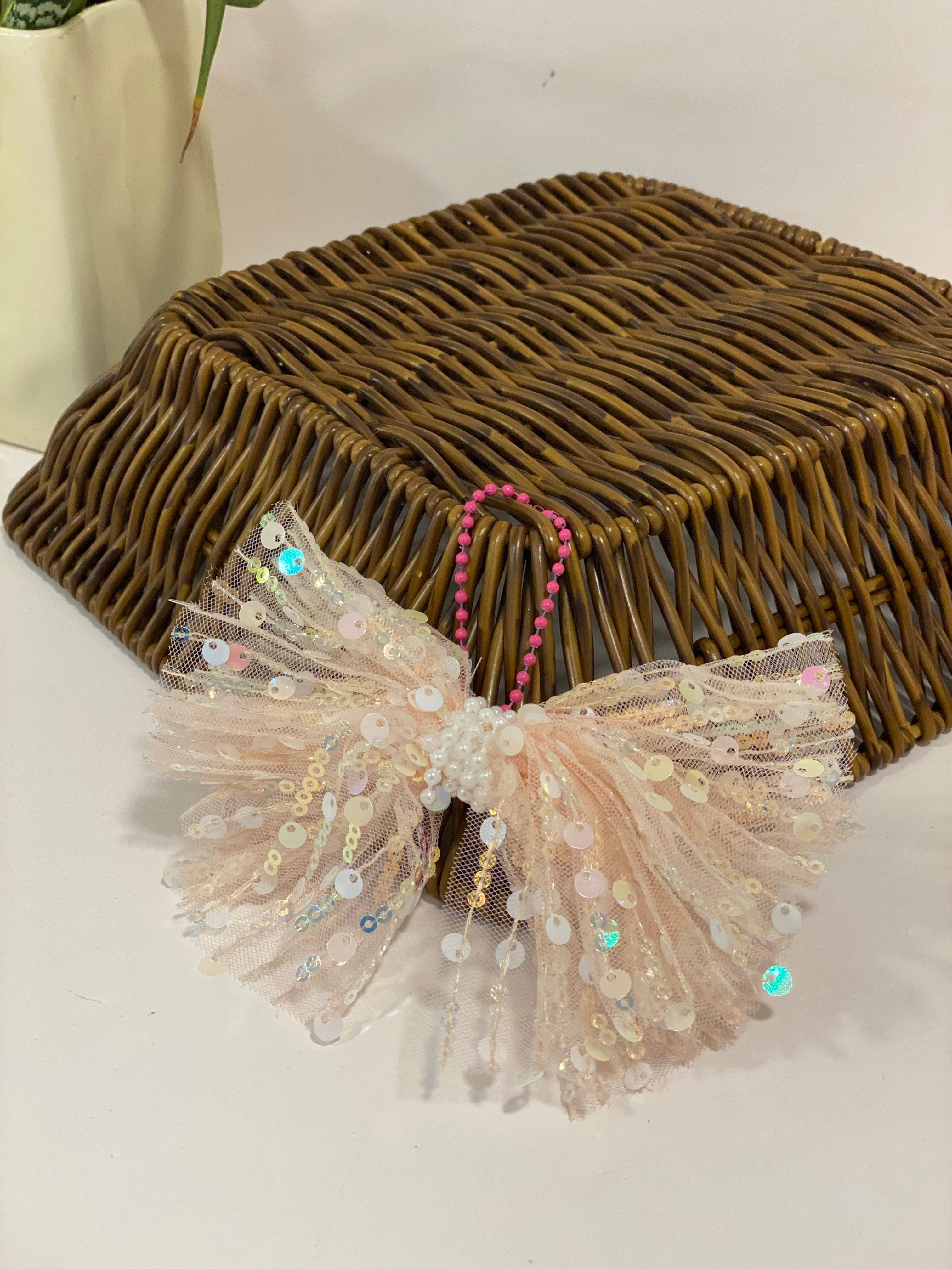 Tulle Sequin Ribbon Bow Keychain Charm