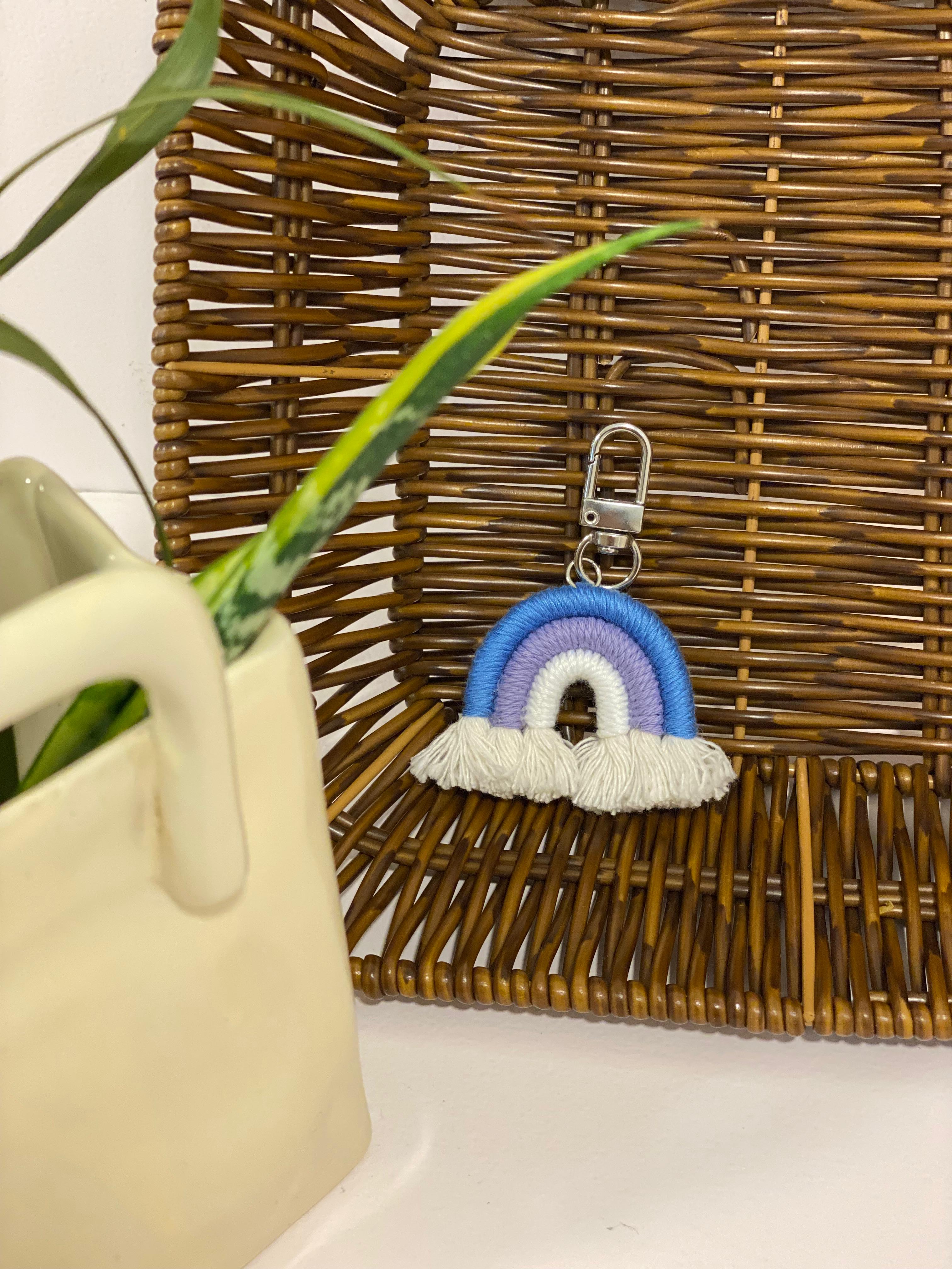 Handmade Woven Macramé Rainbow Keychain Charm