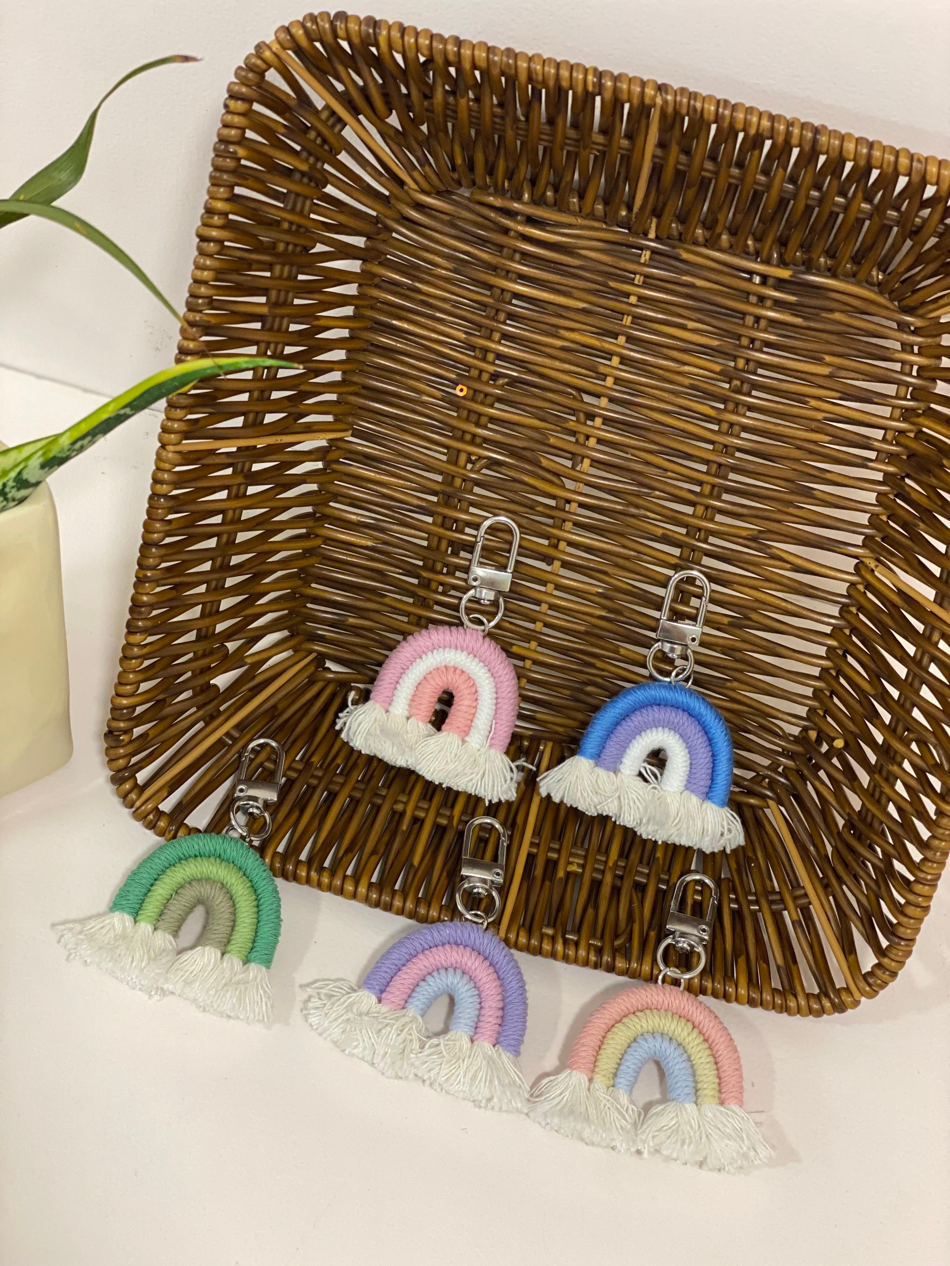 Handmade Woven Macramé Rainbow Keychain Charm