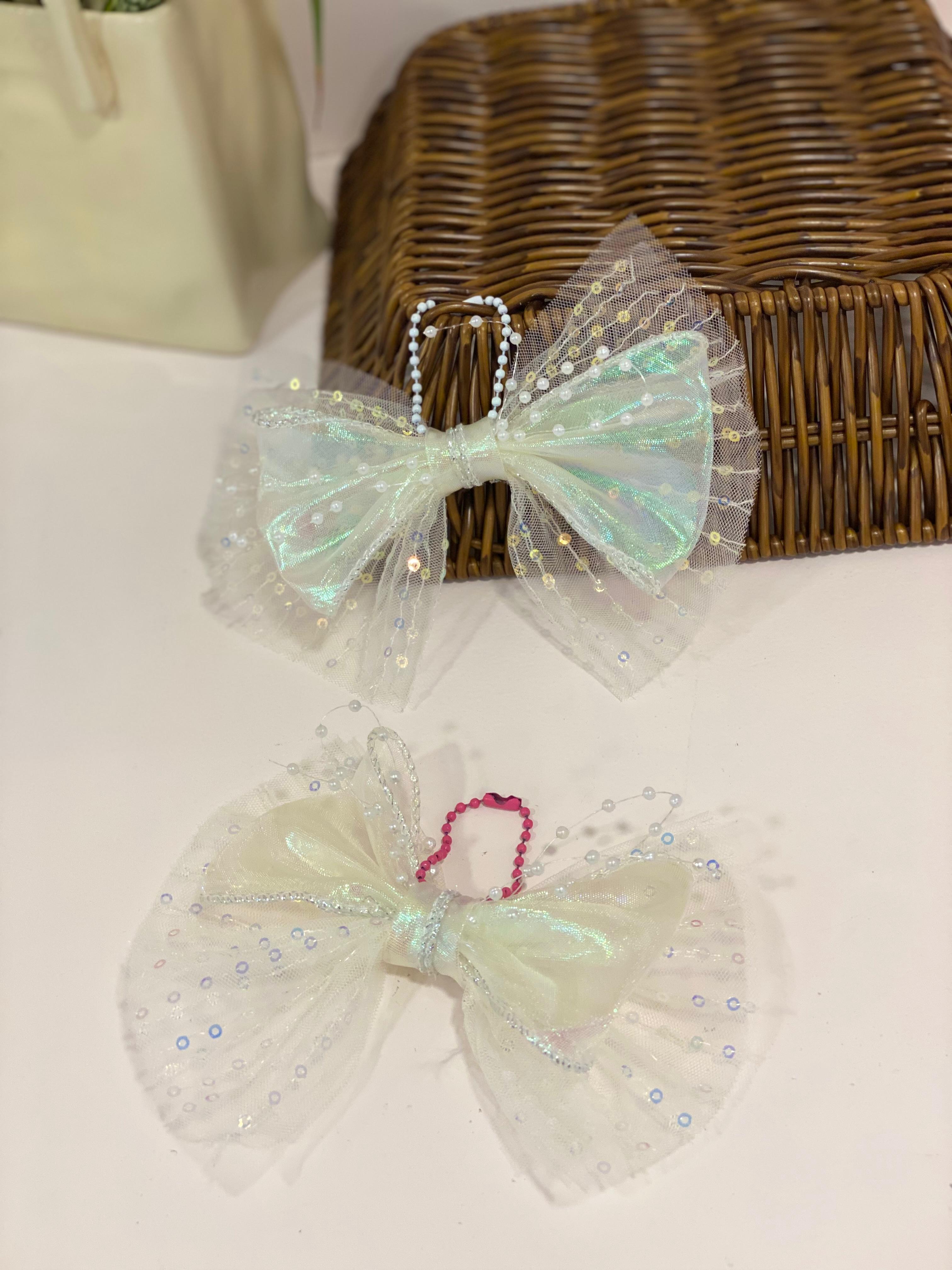 Tulle Sequin Ribbon Bow Keychain Charm