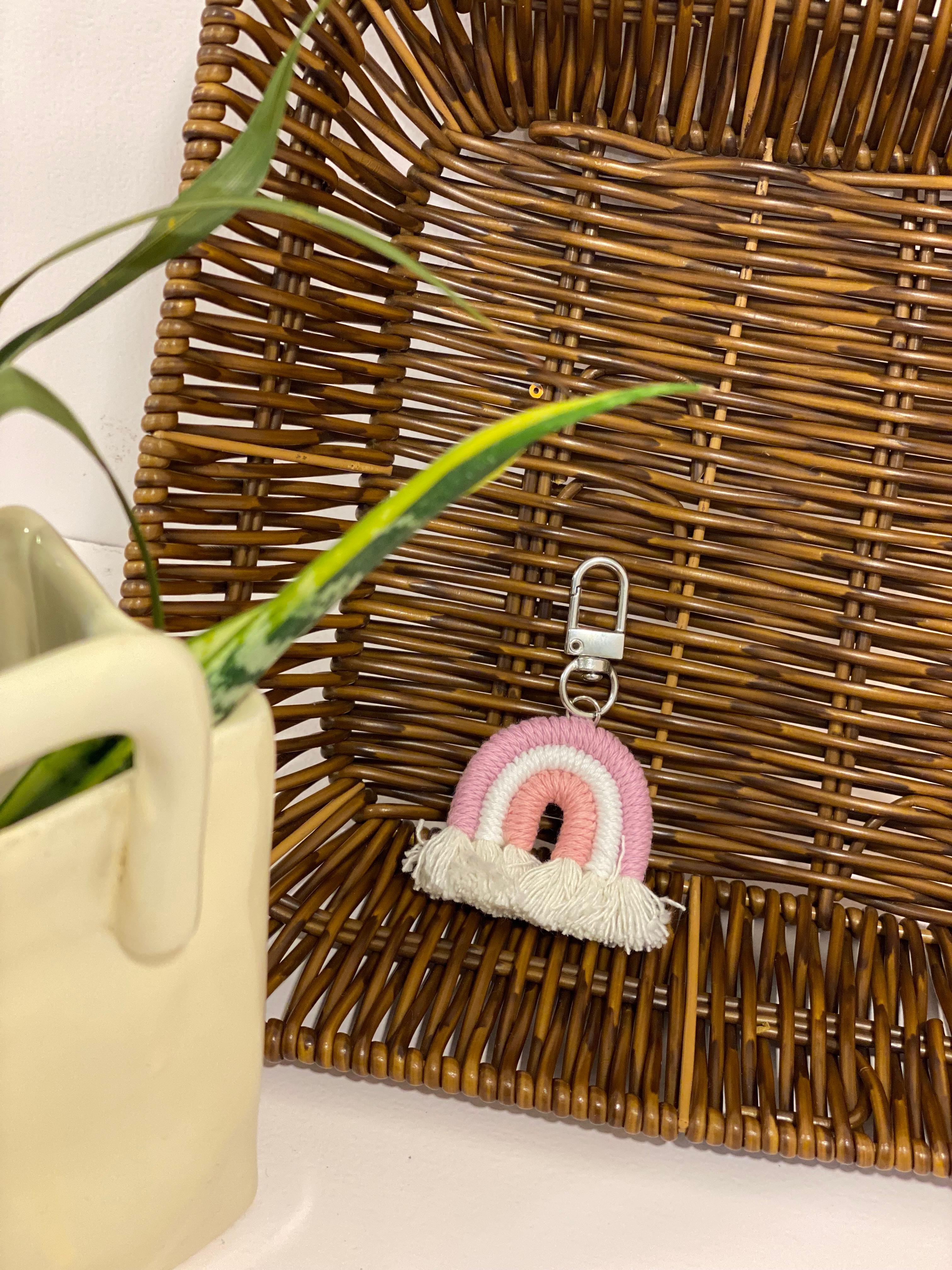 Handmade Woven Macramé Rainbow Keychain Charm