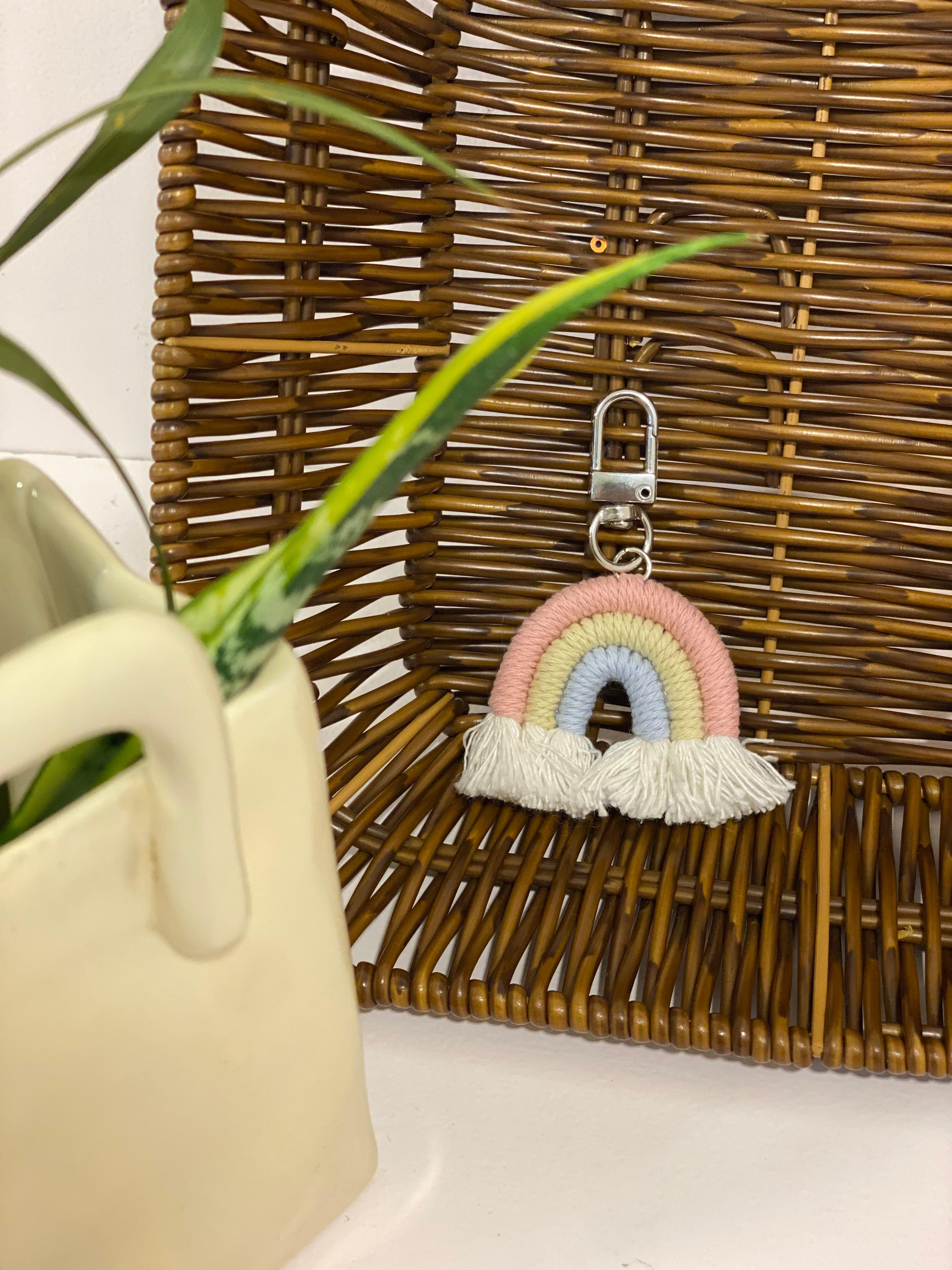 Handmade Woven Macramé Rainbow Keychain Charm