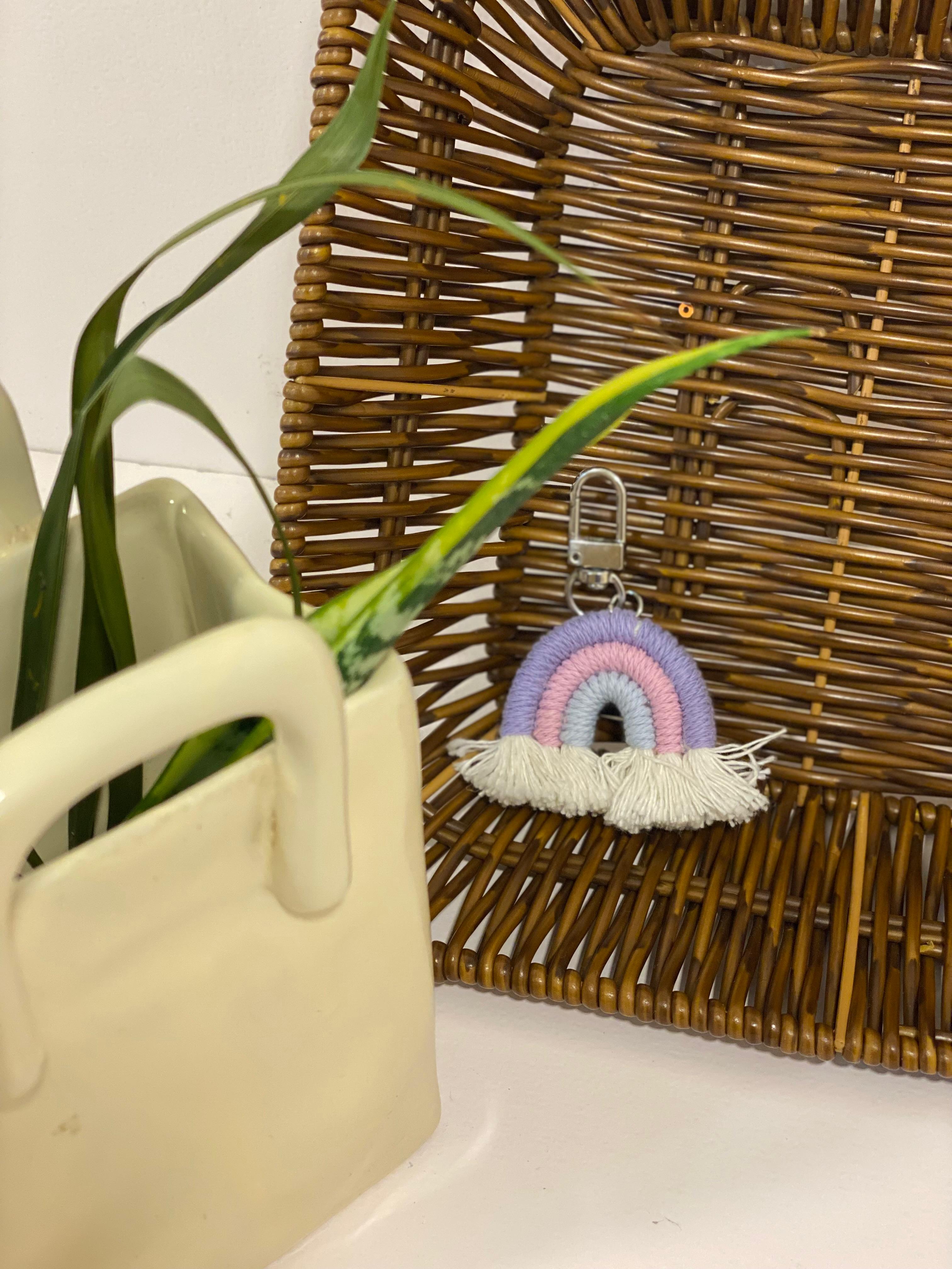 Handmade Woven Macramé Rainbow Keychain Charm