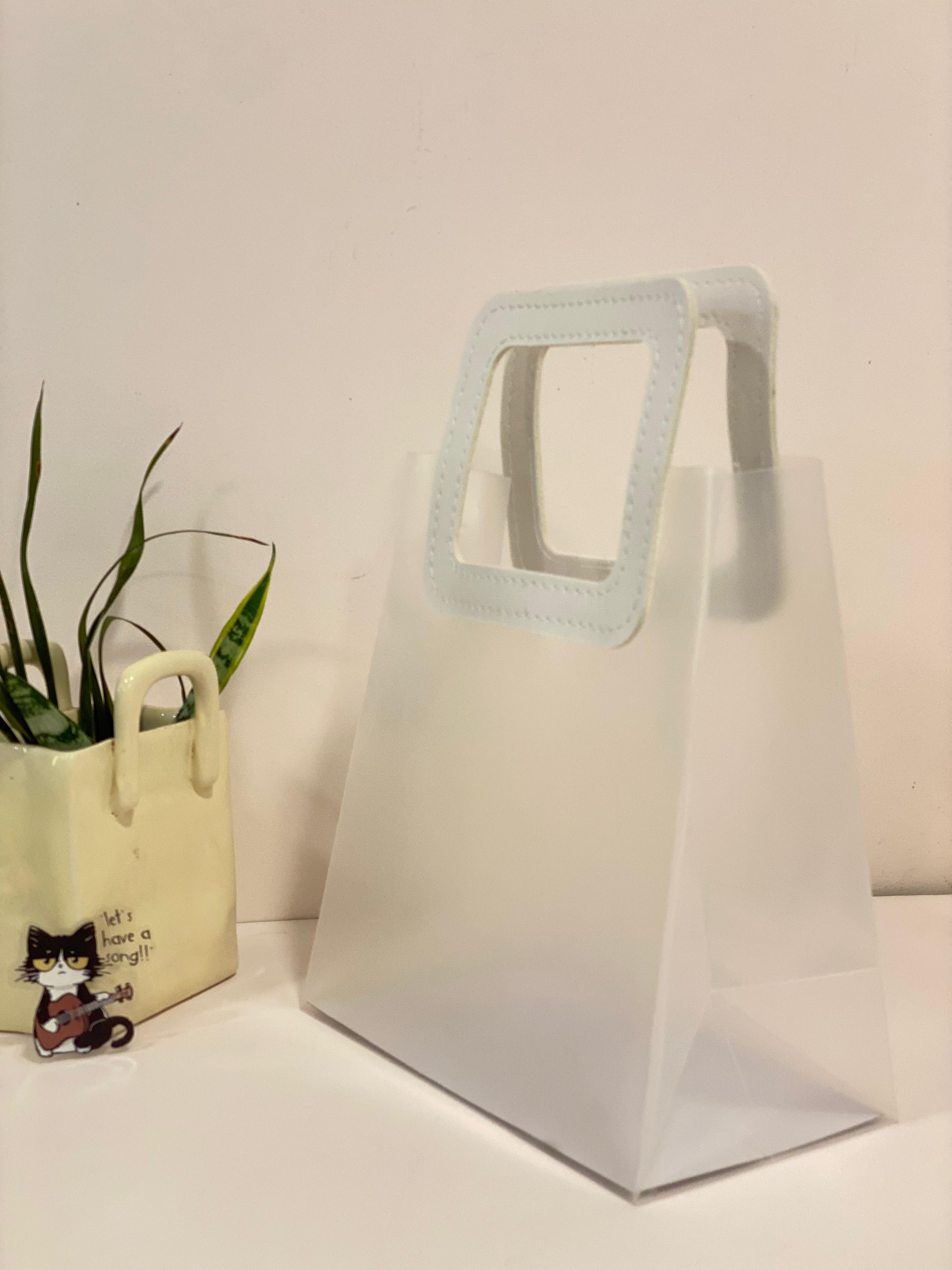 Frosted Translucent Gift Tote Bag with Faux-Leather Handles