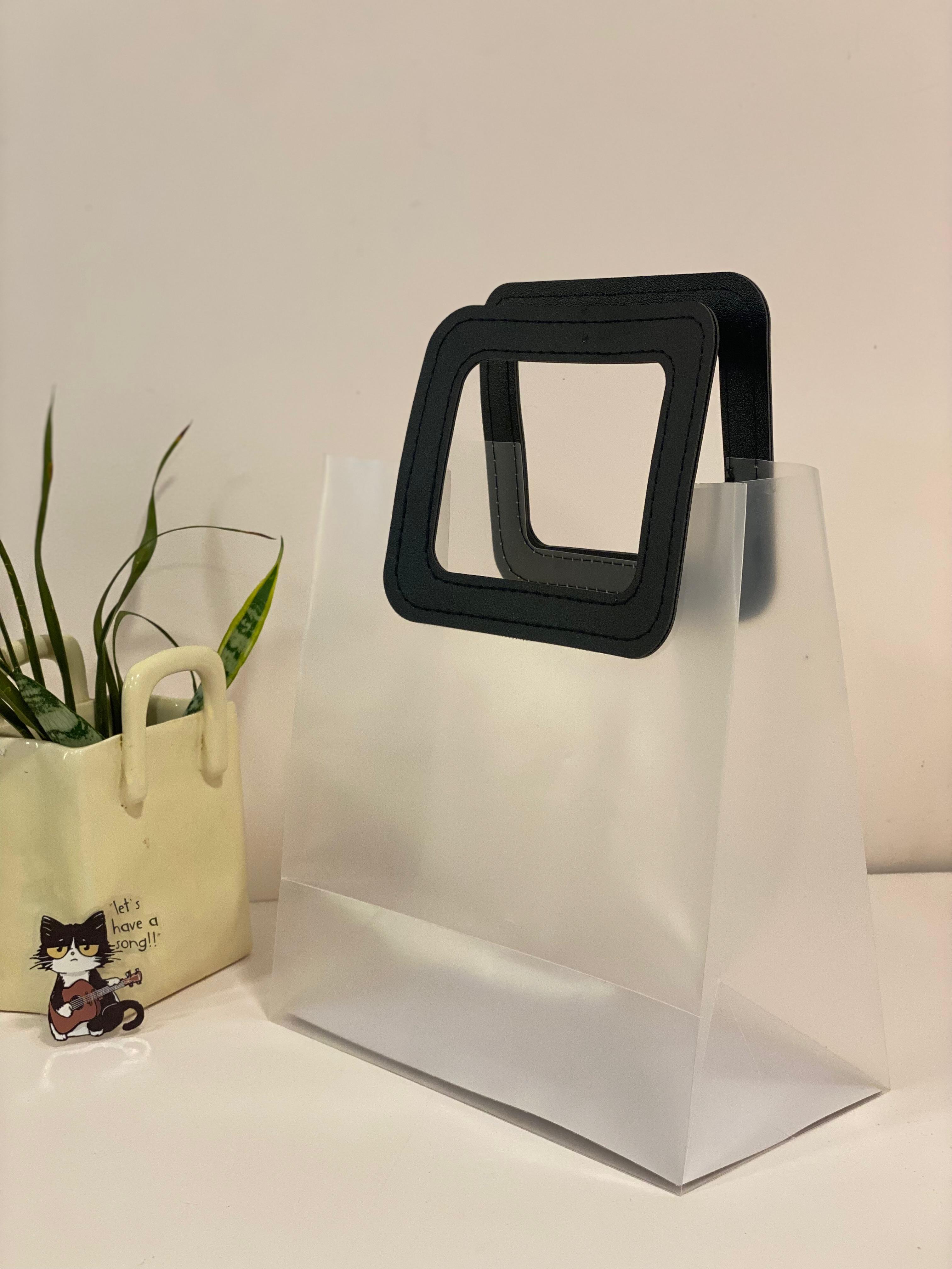 Frosted Translucent Gift Tote Bag with Faux-Leather Handles