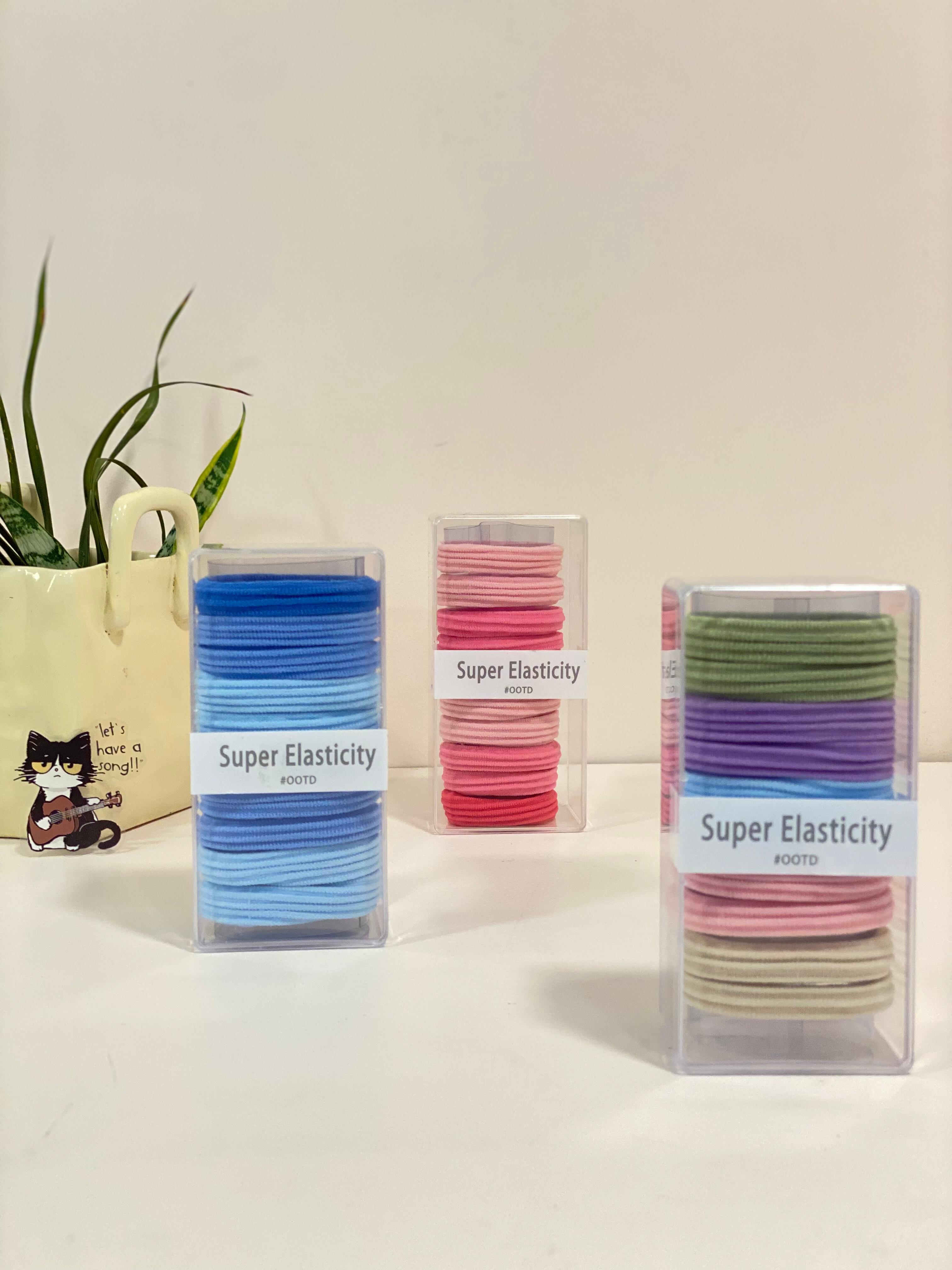 Seamless Ribbed Elastic Hair Bands Tub Set