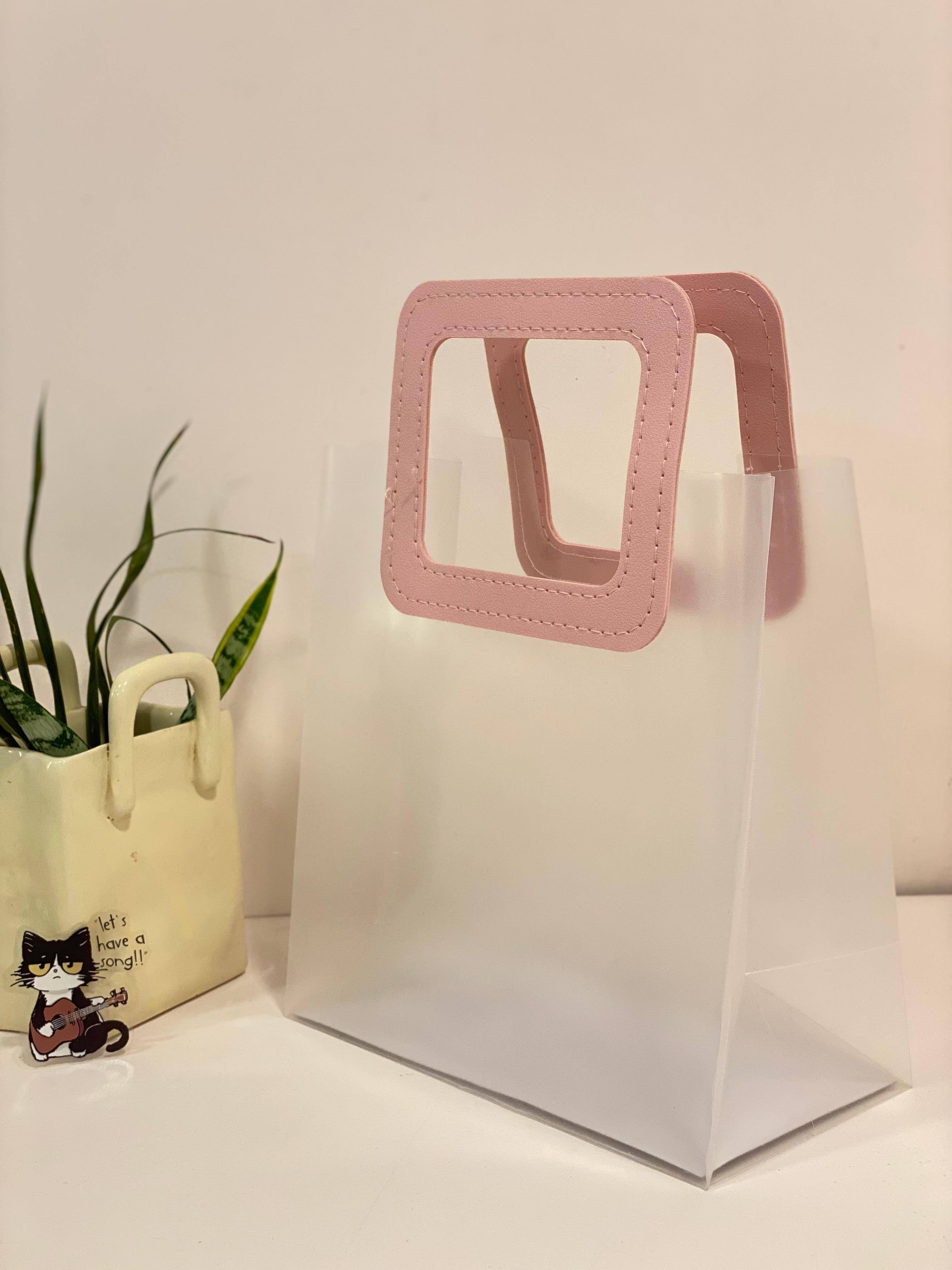 Frosted Translucent Gift Tote Bag with Faux-Leather Handles