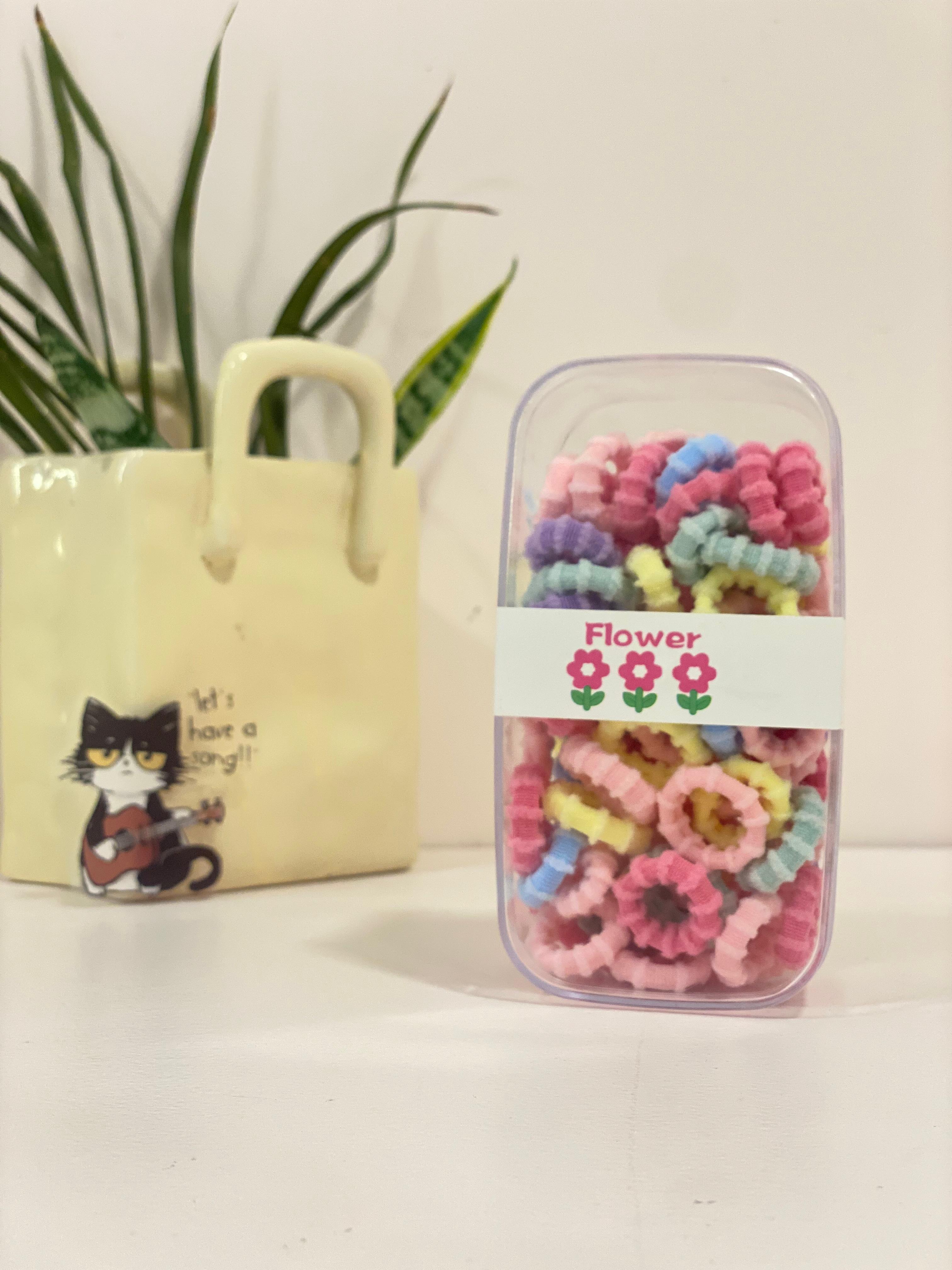 Mini Scrunchie Elastic Hair Ties Tub Set