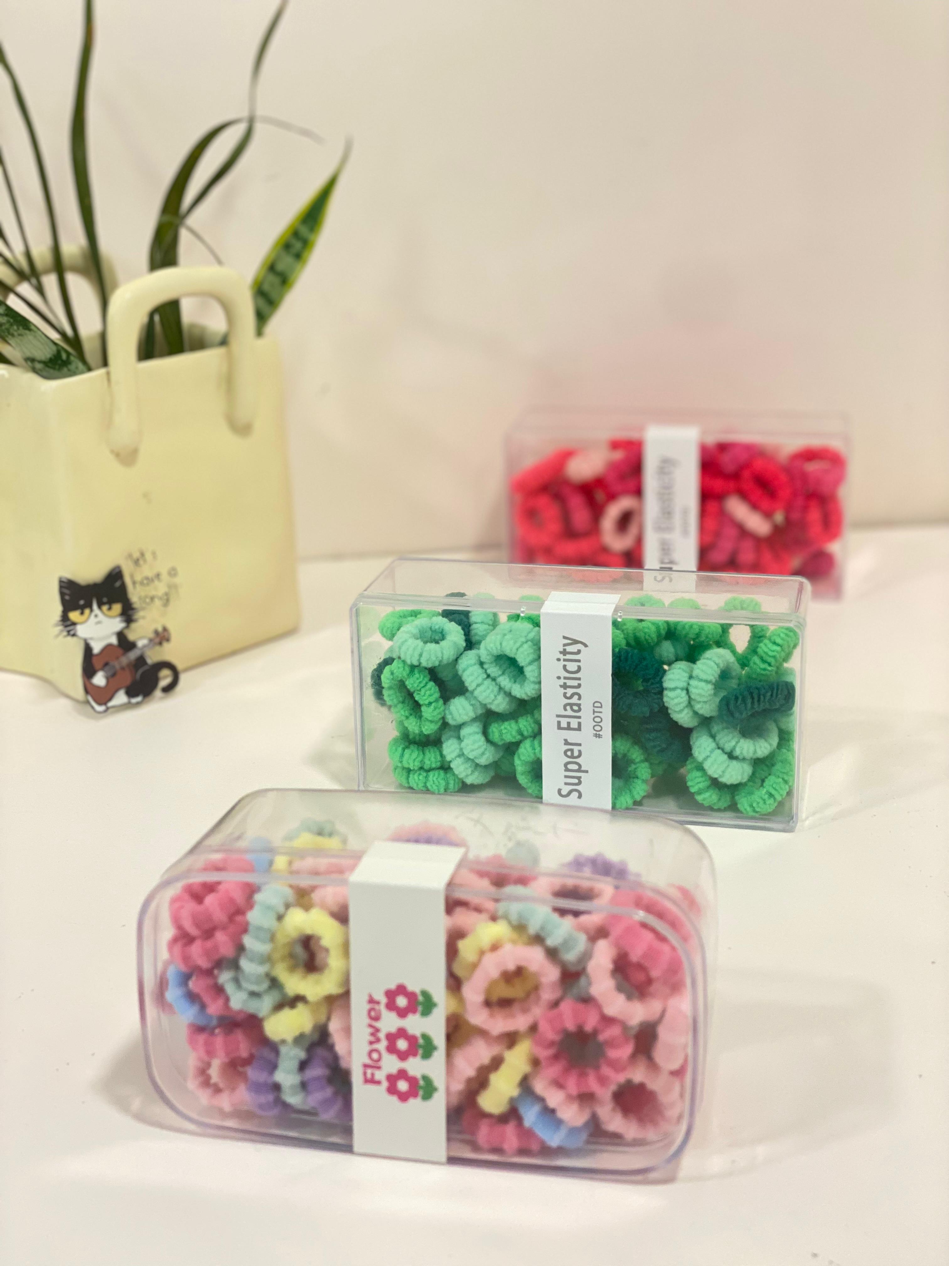 Mini Scrunchie Elastic Hair Ties Tub Set