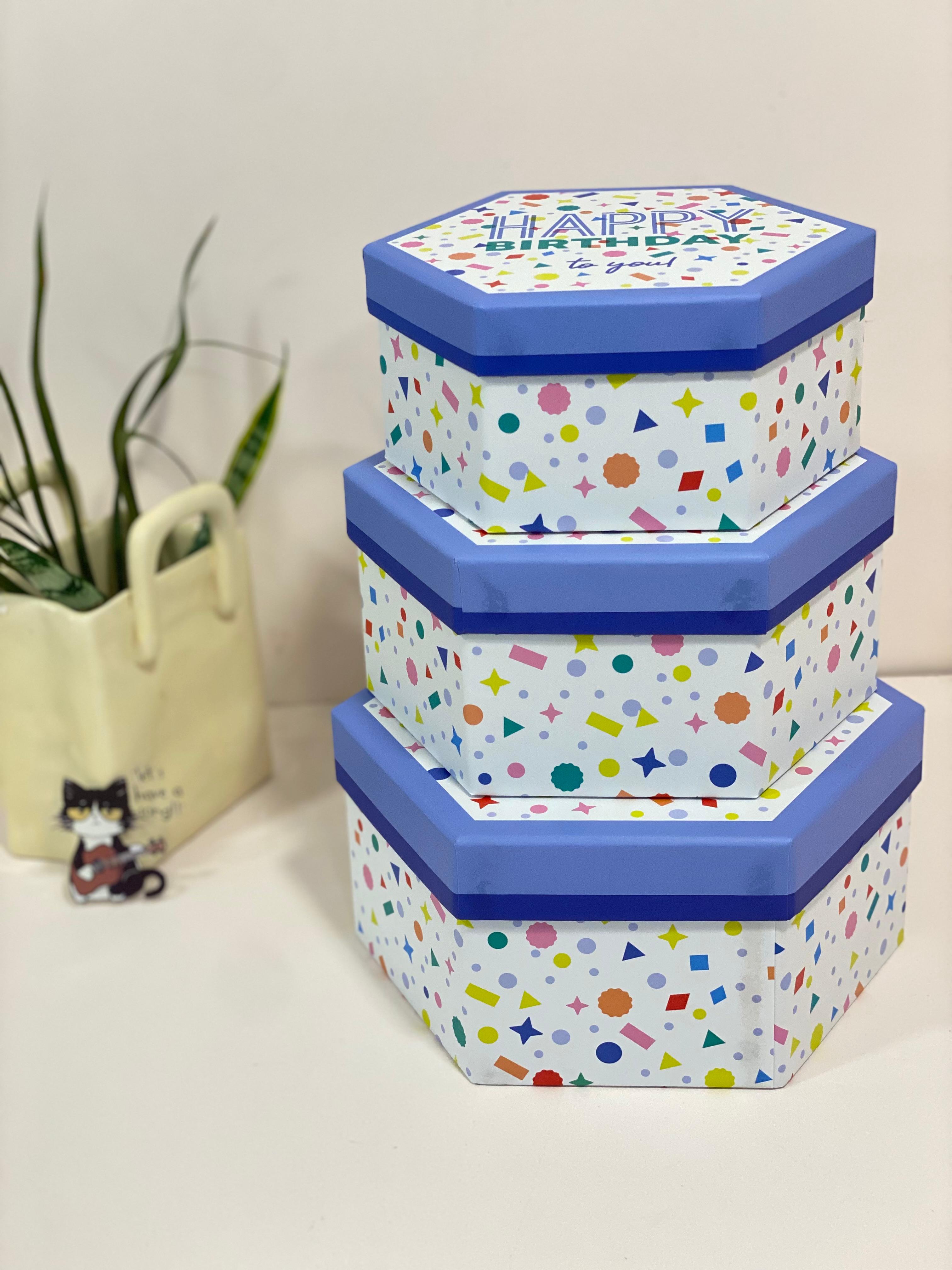 Hexagonal "Happy Birthday" Nesting Gift Box Set