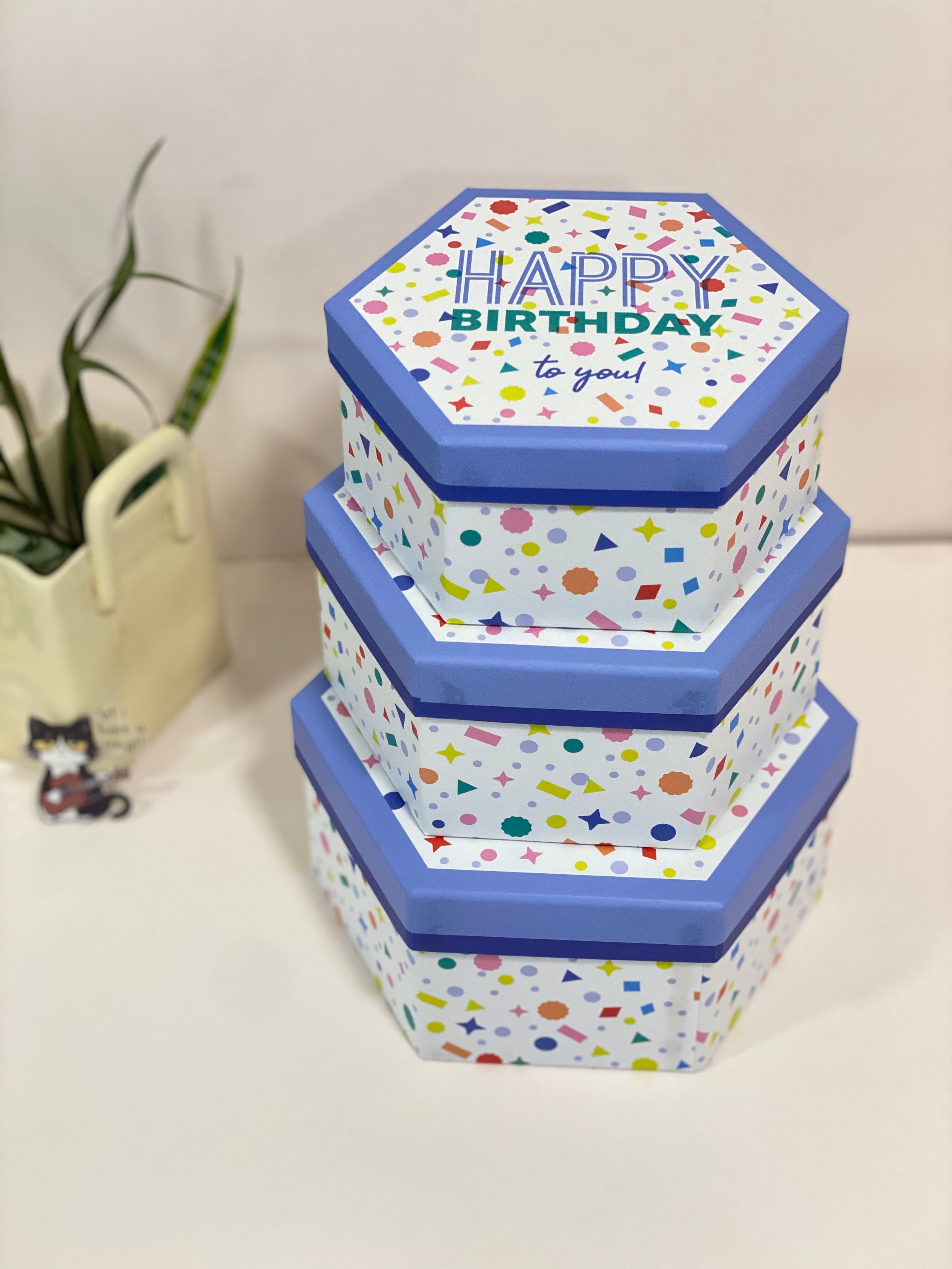 Hexagonal "Happy Birthday" Nesting Gift Box Set
