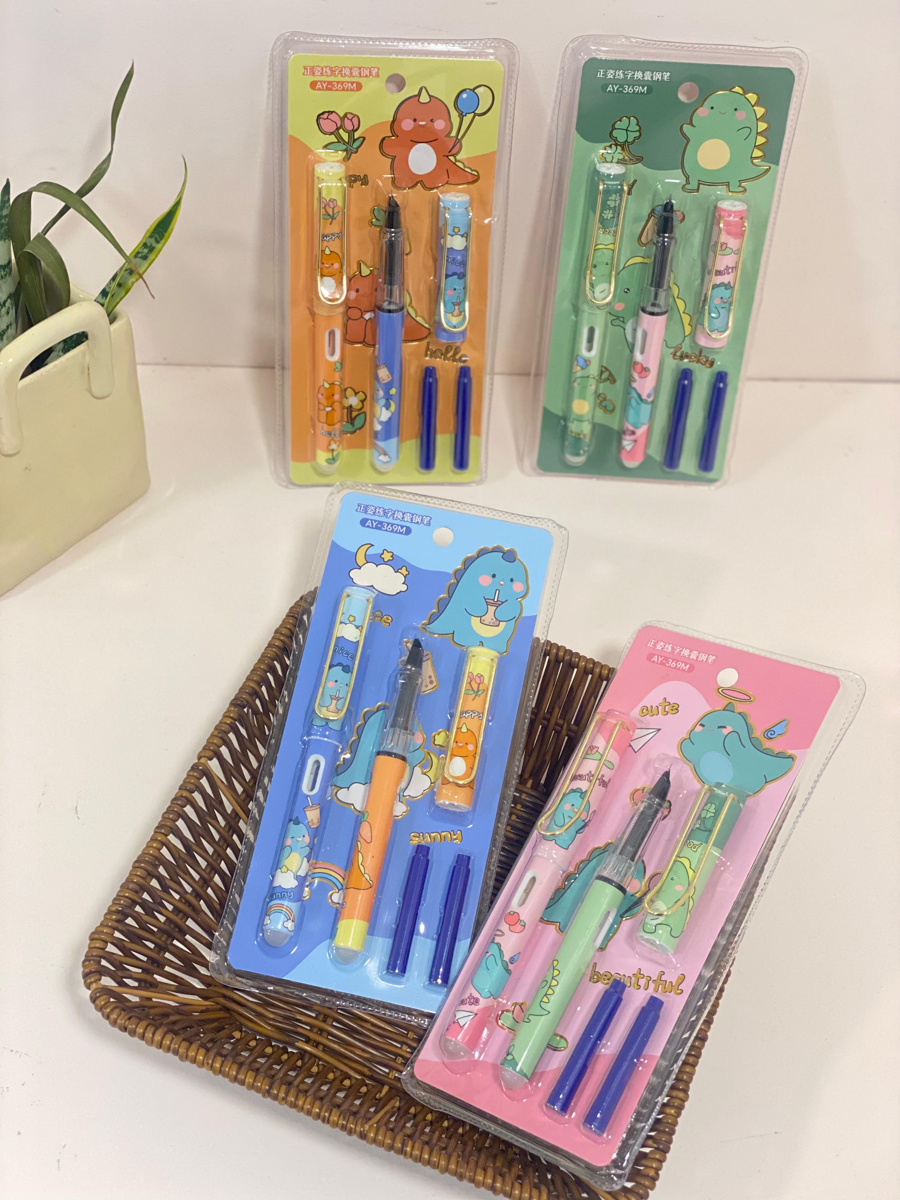 Kawaii Dinosaur Erasable Fountain Pen Set