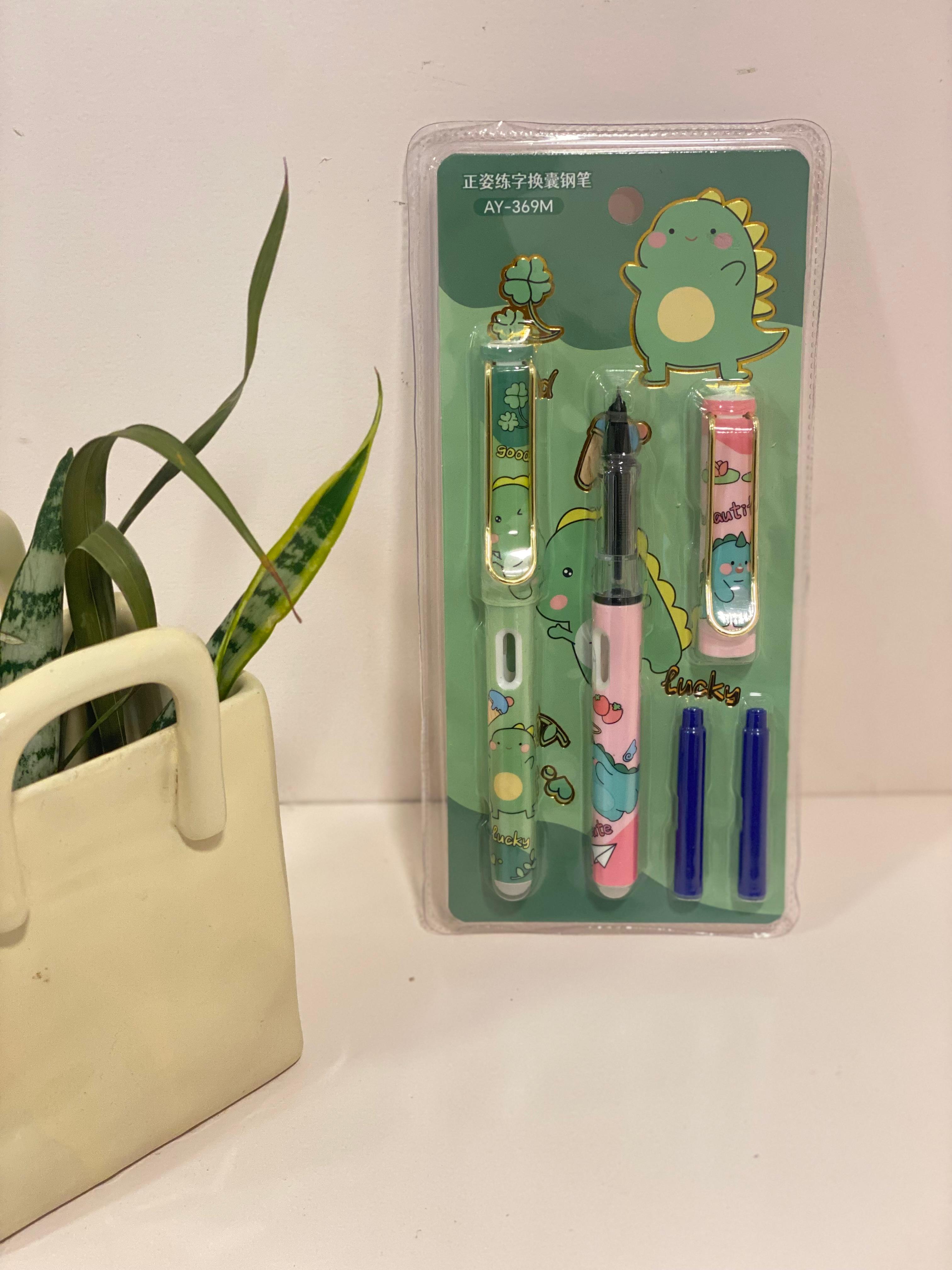 Kawaii Dinosaur Erasable Fountain Pen Set