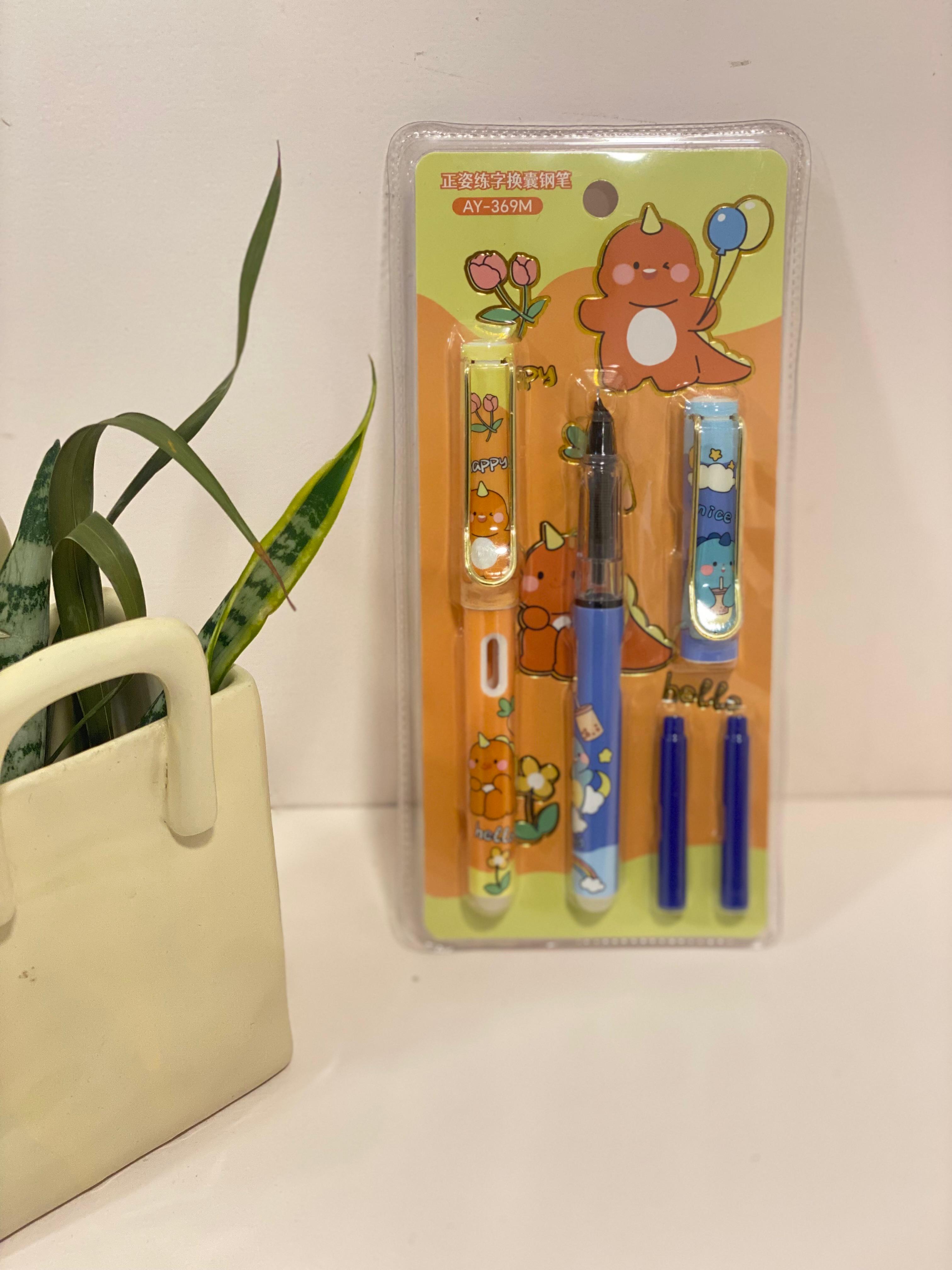 Kawaii Dinosaur Erasable Fountain Pen Set