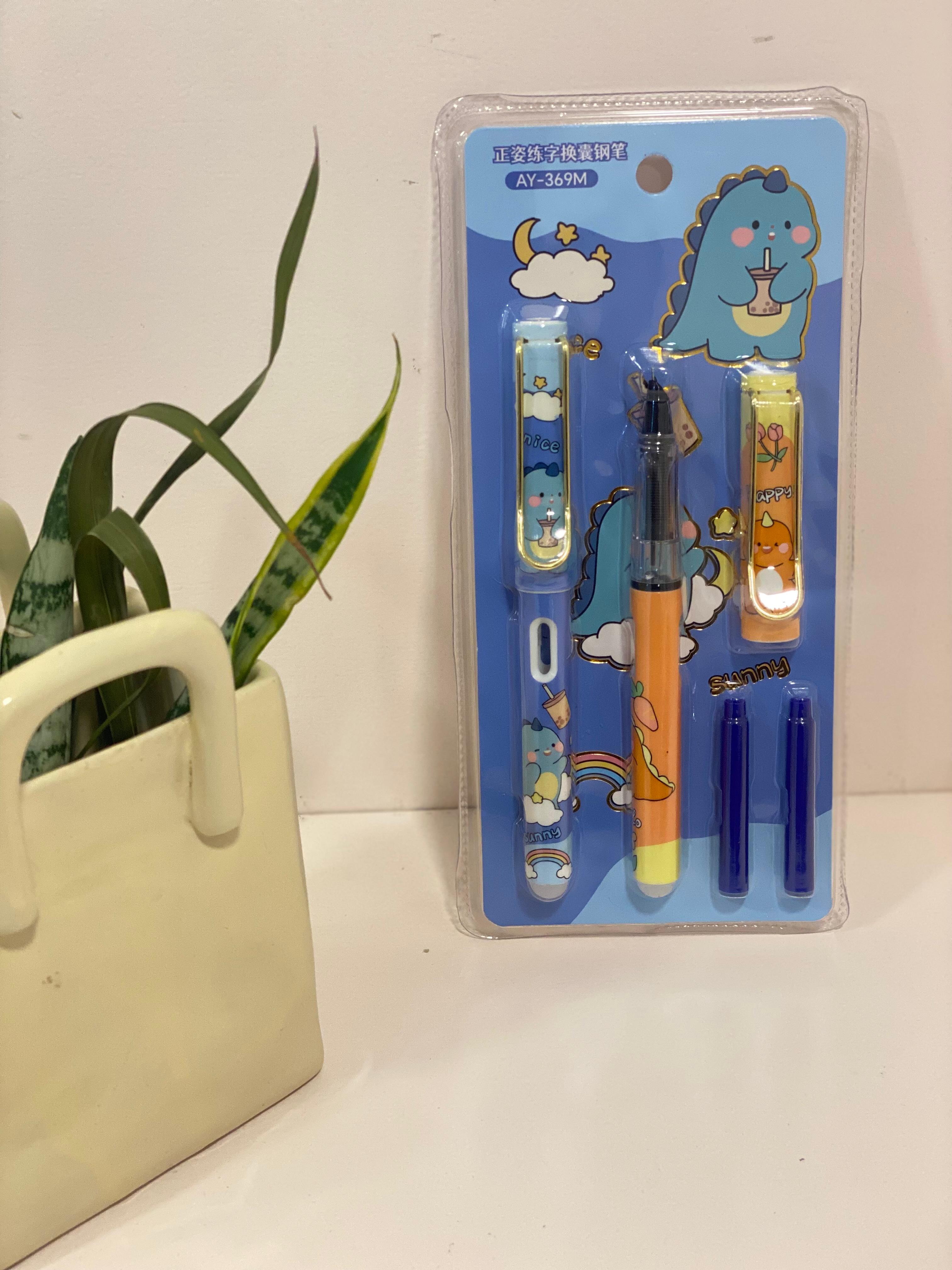 Kawaii Dinosaur Erasable Fountain Pen Set