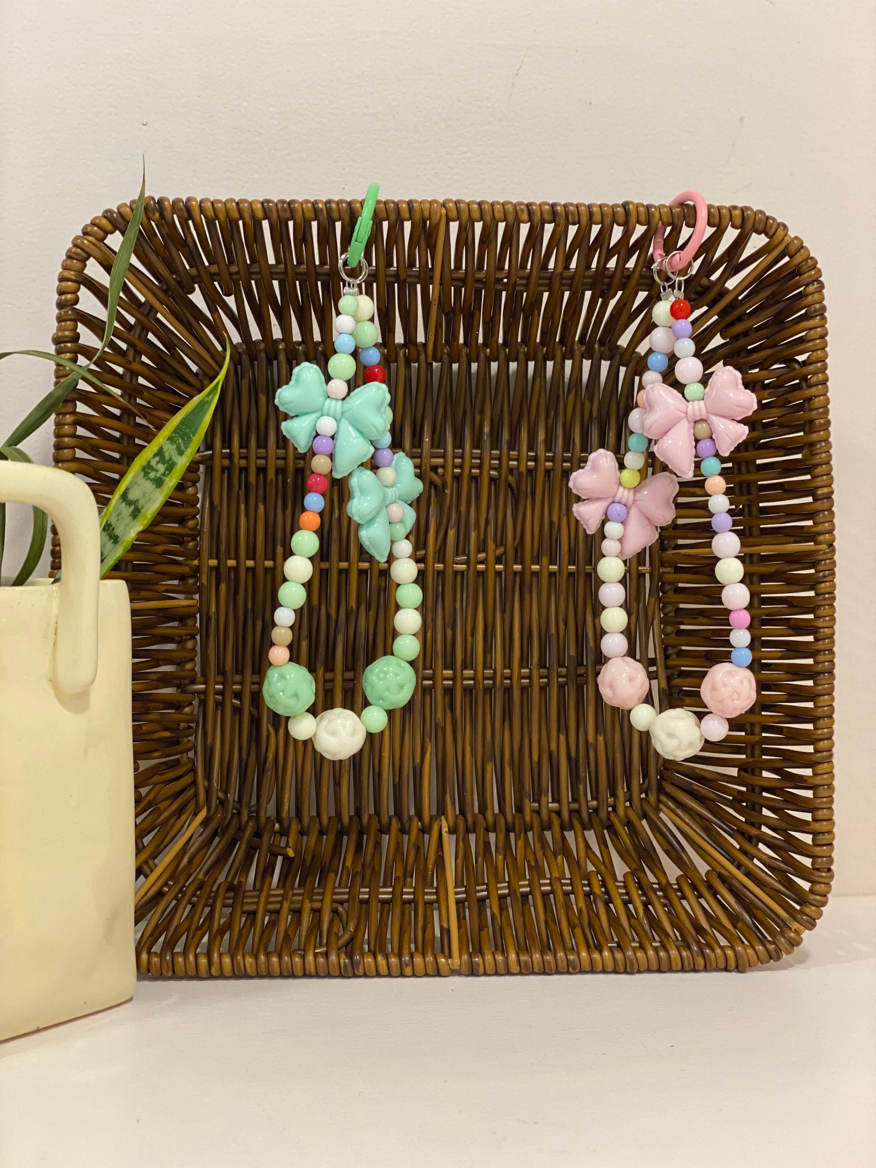 Kawaii Layered Ribbon Bow Beaded Phone Lanyard