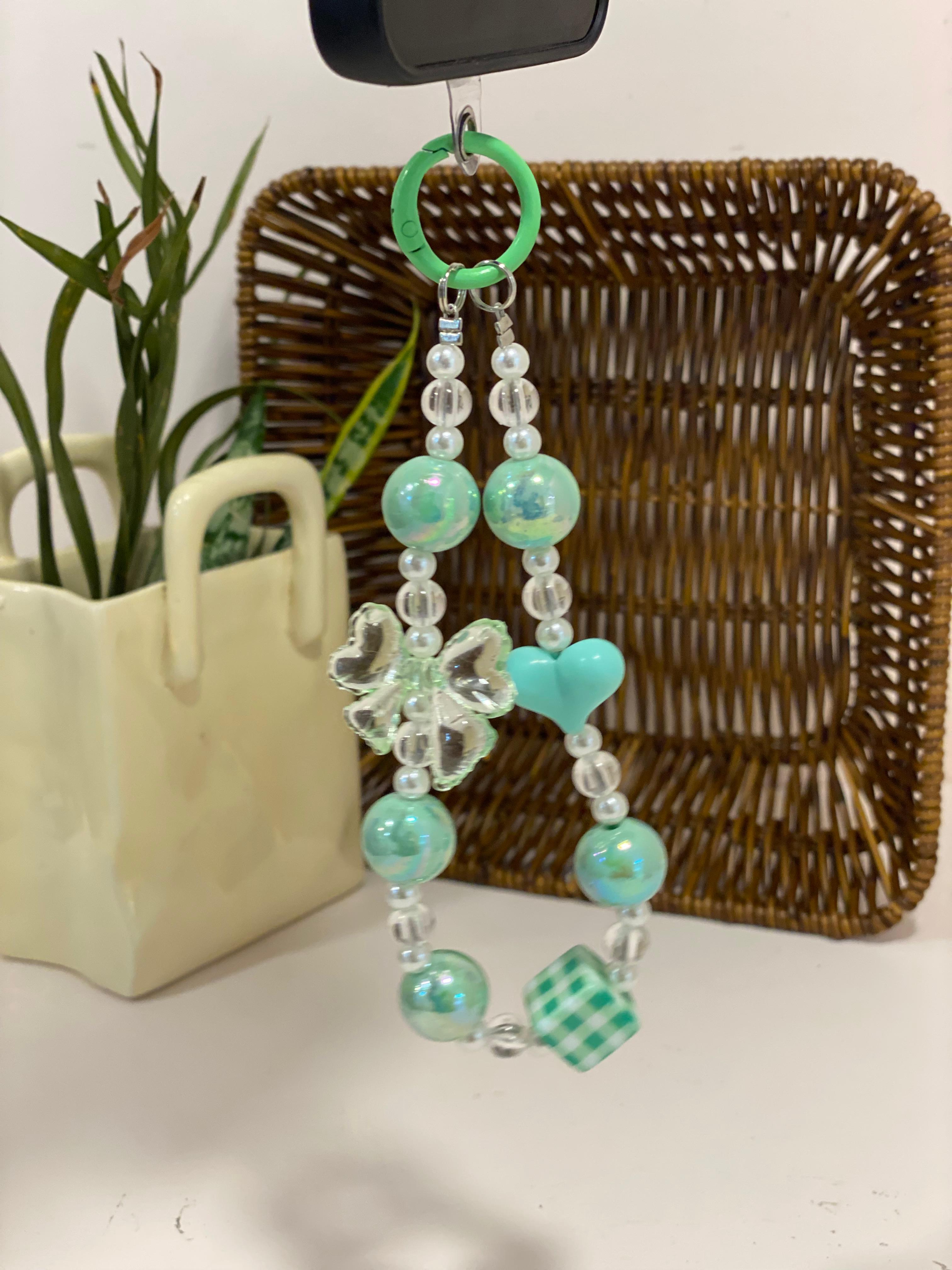 Kawaii Iridescent Butterfly & Dice Beaded Phone Lanyard