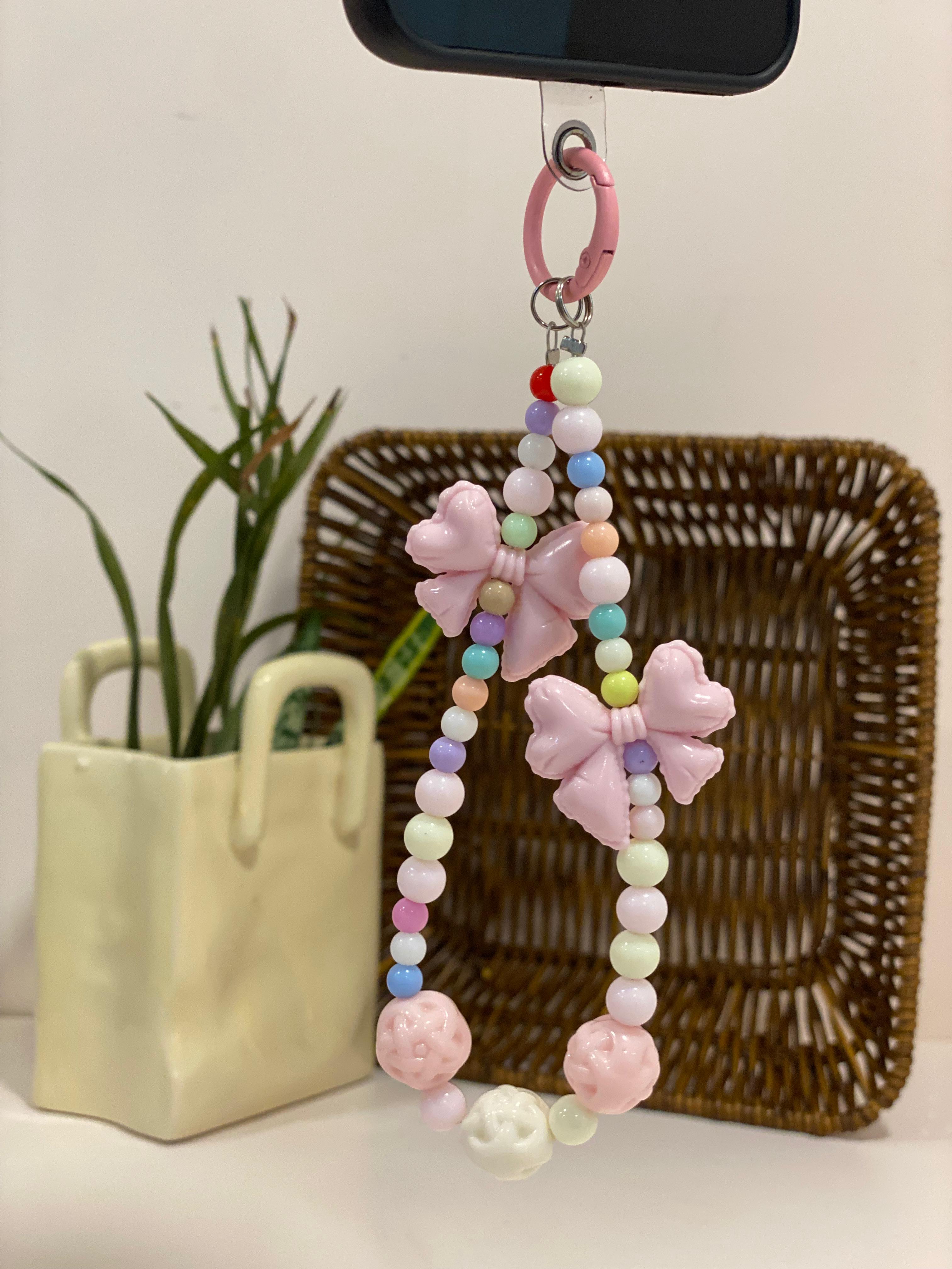 Kawaii Layered Ribbon Bow Beaded Phone Lanyard