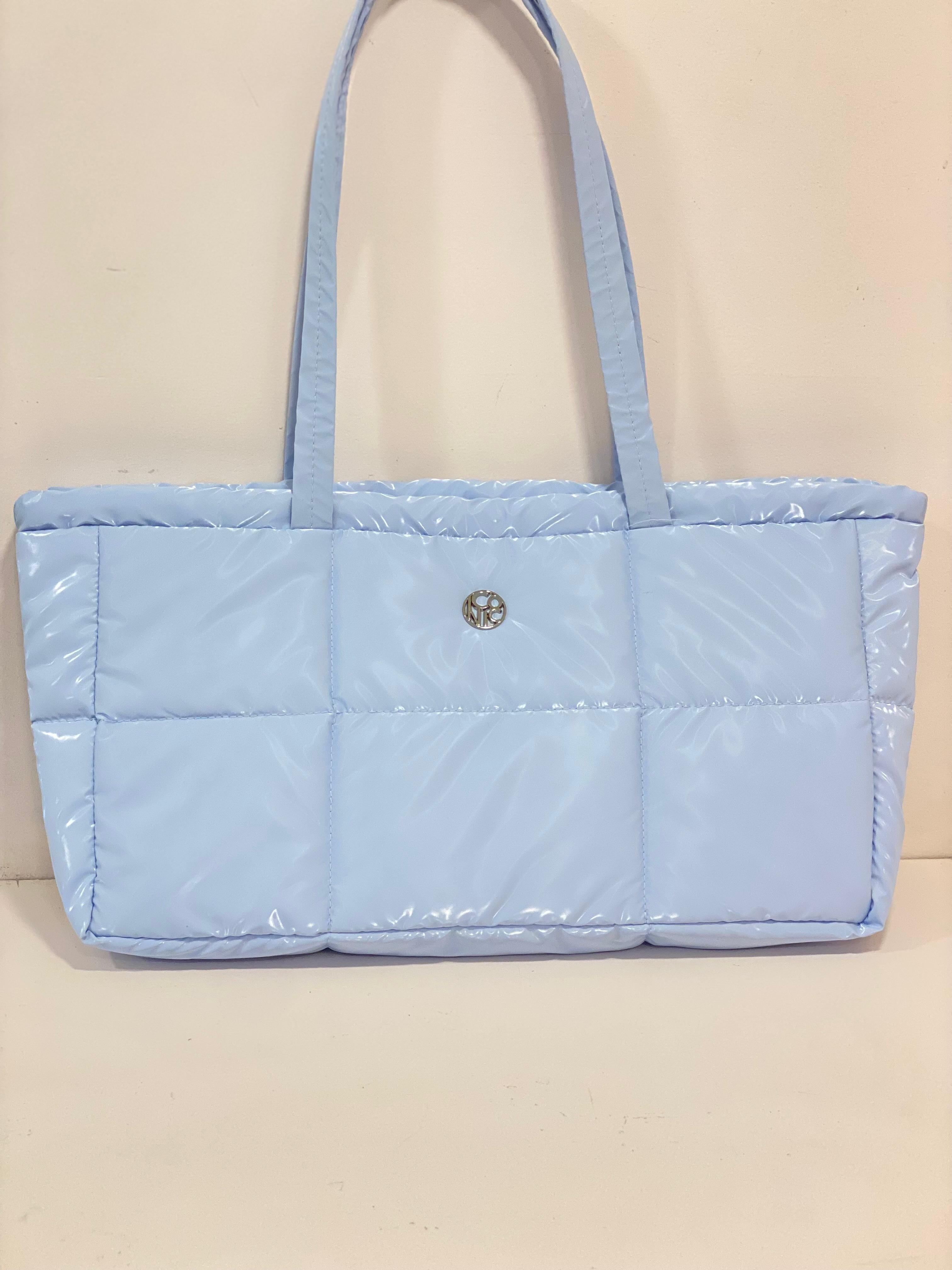 High-Shine Quilted Puffer Shoulder Tote Bag