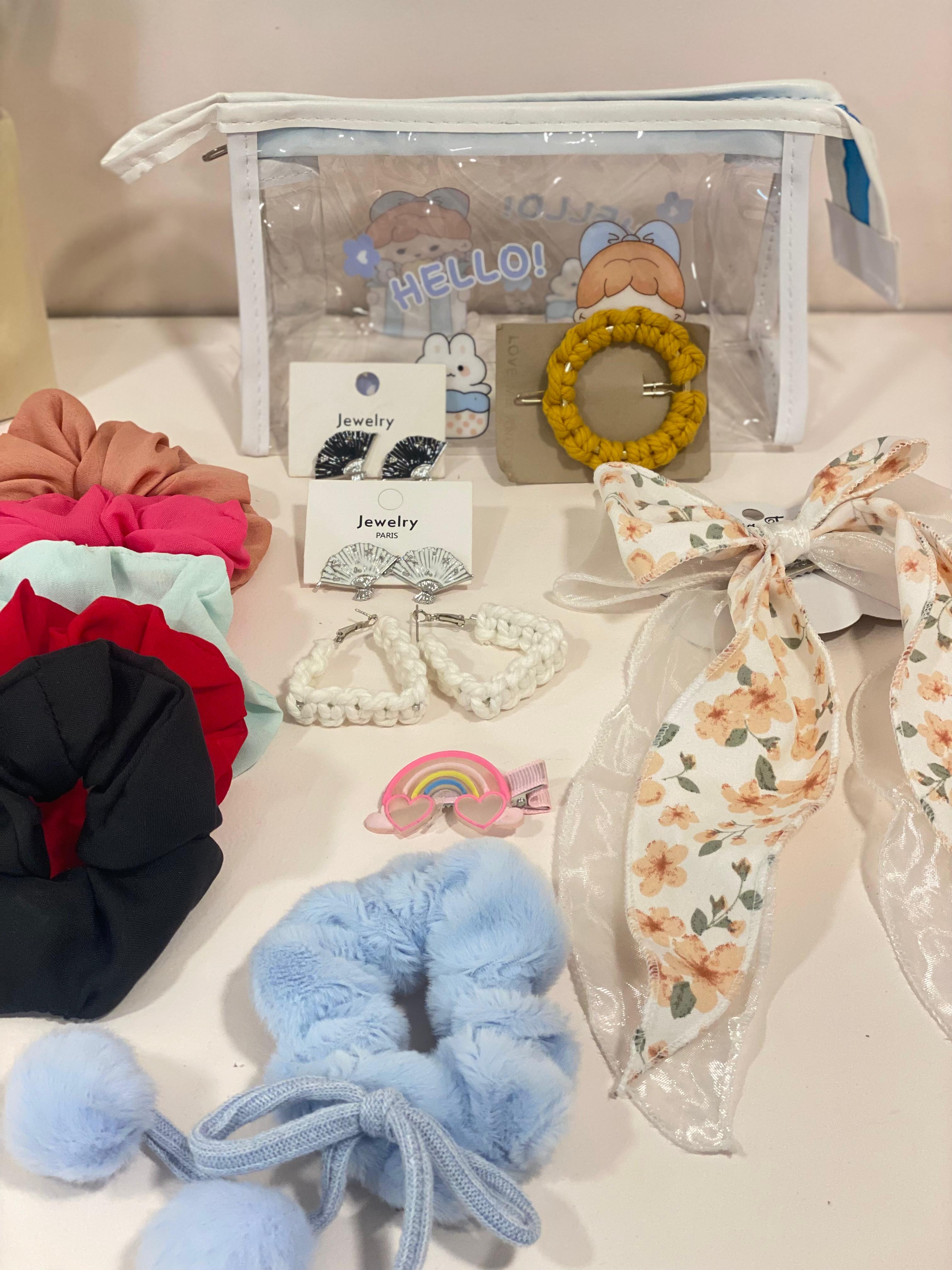 Kawaii Clear Accessory Pouch & Hair Jewelry Gift Set