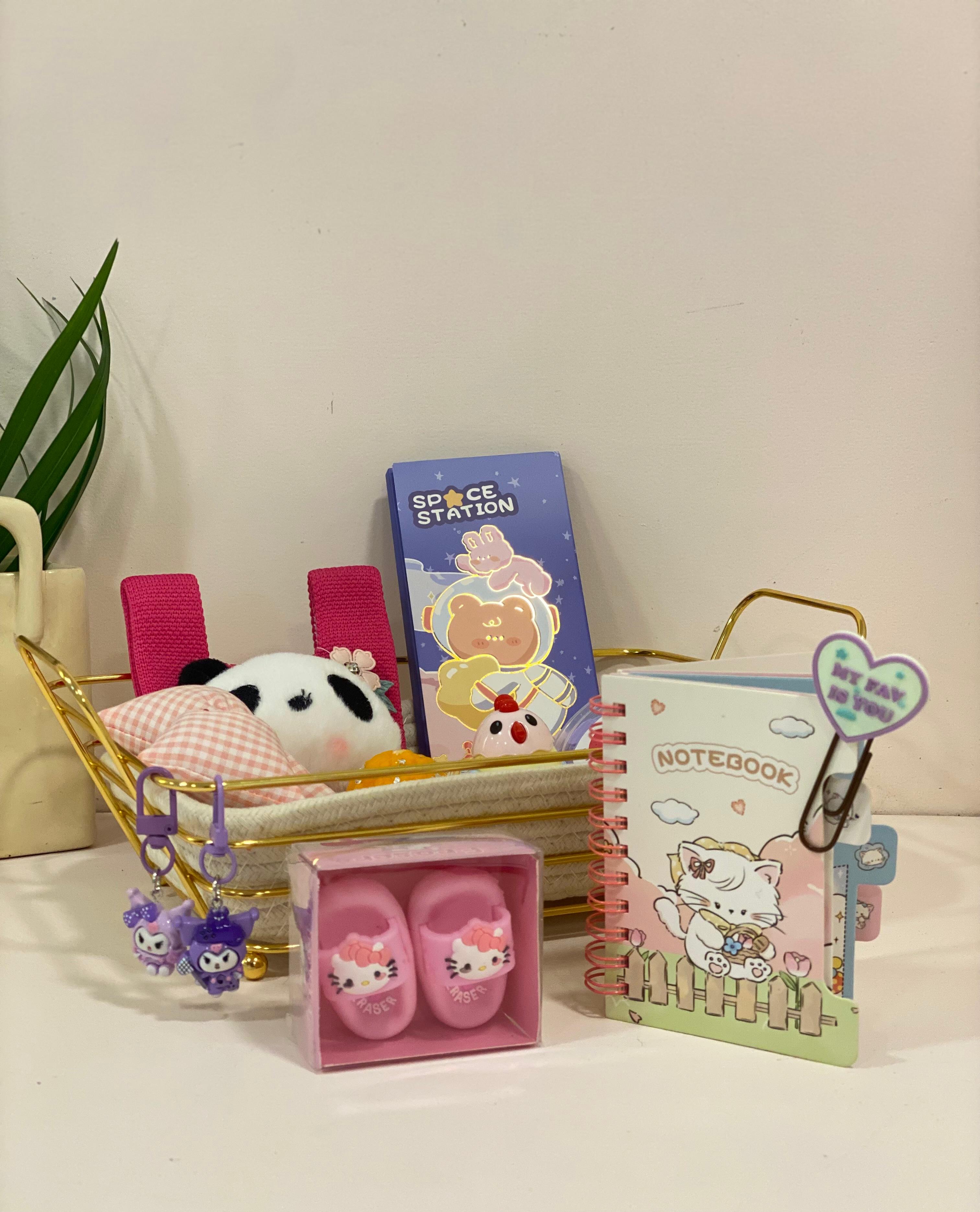 Kawaii Woven Basket Vanity & Stationery Gift Hamper