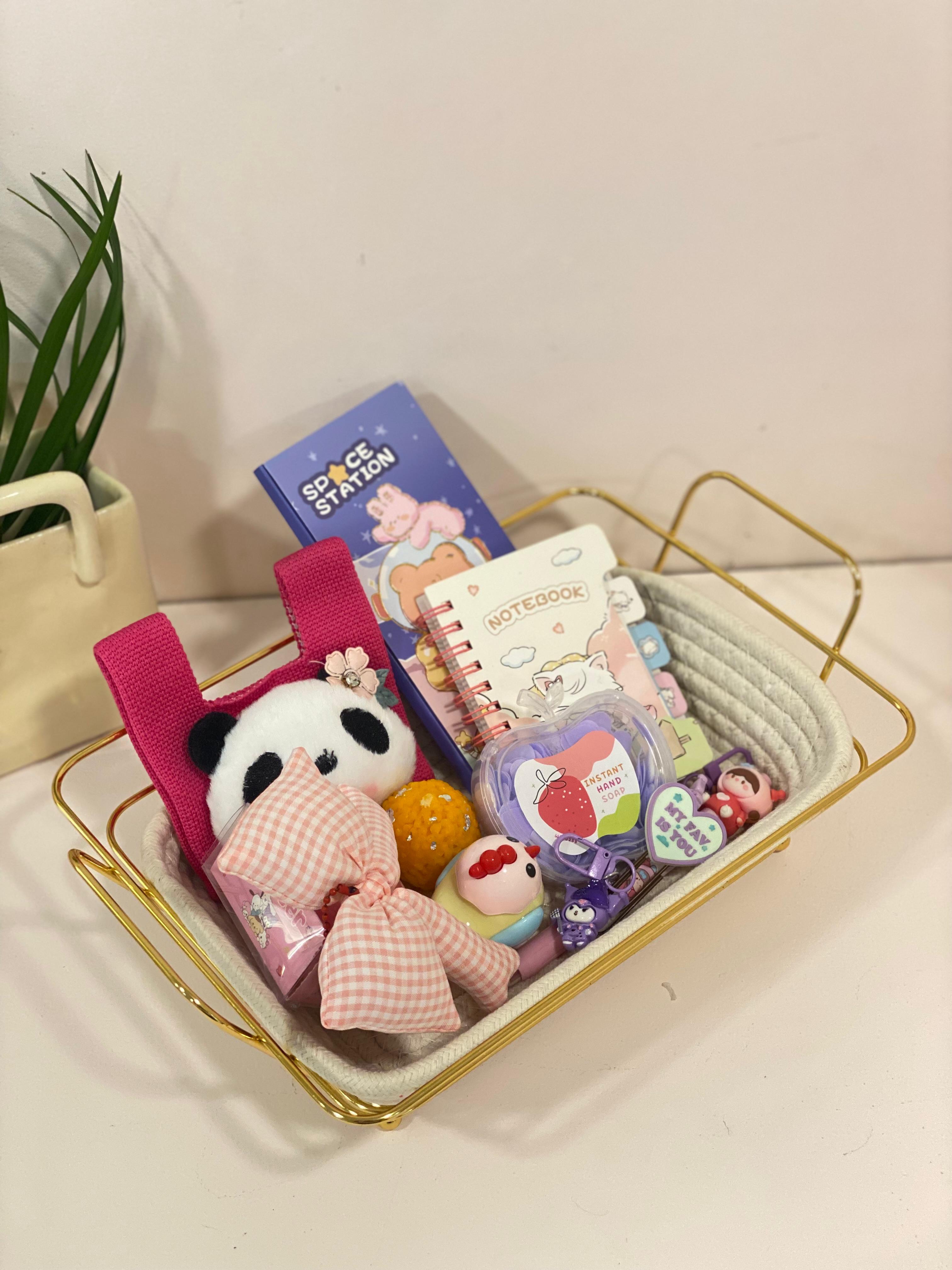 Kawaii Woven Basket Vanity & Stationery Gift Hamper