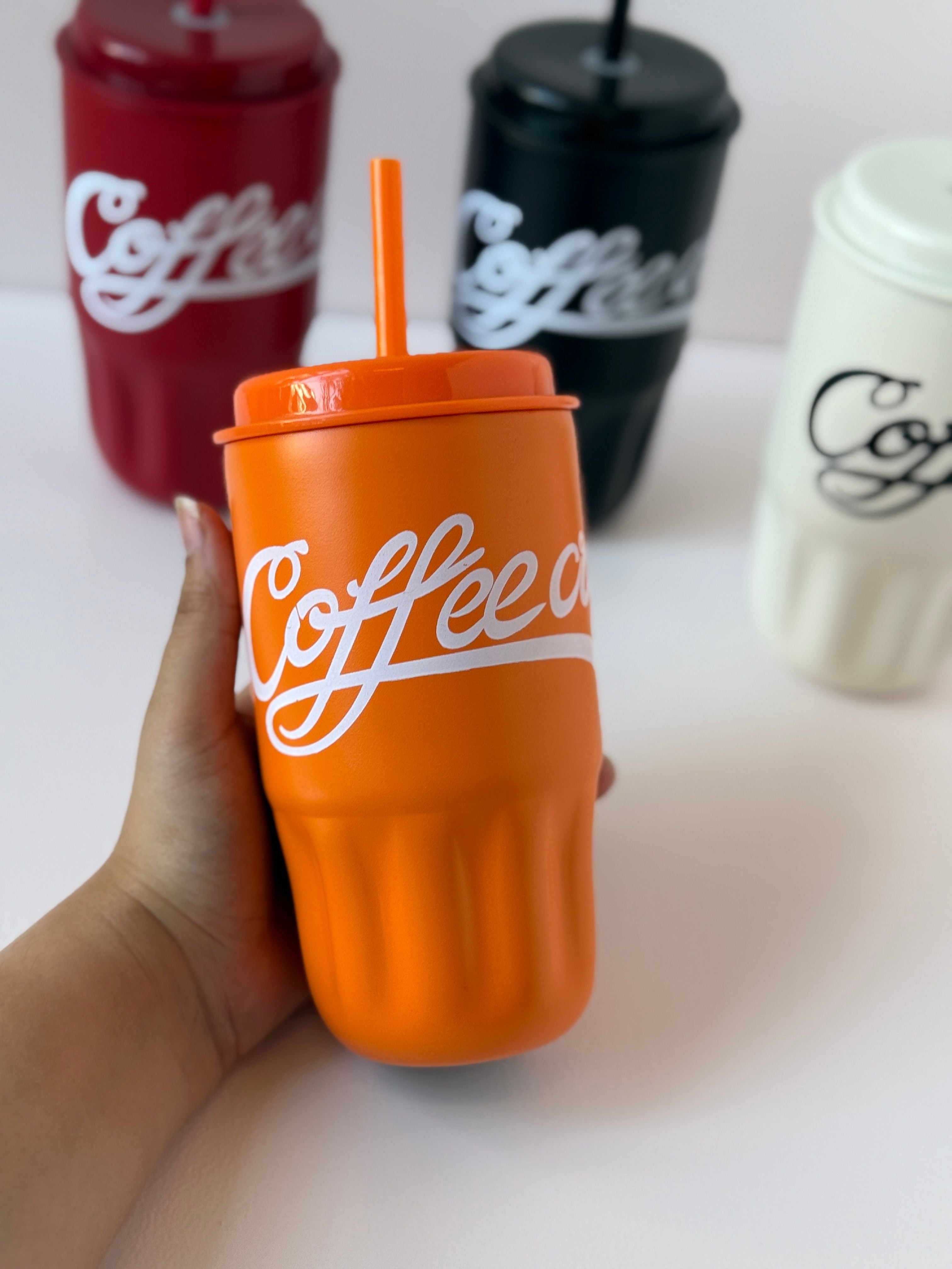 Retro Coffee Cup Tumbler with Straw – 500ml