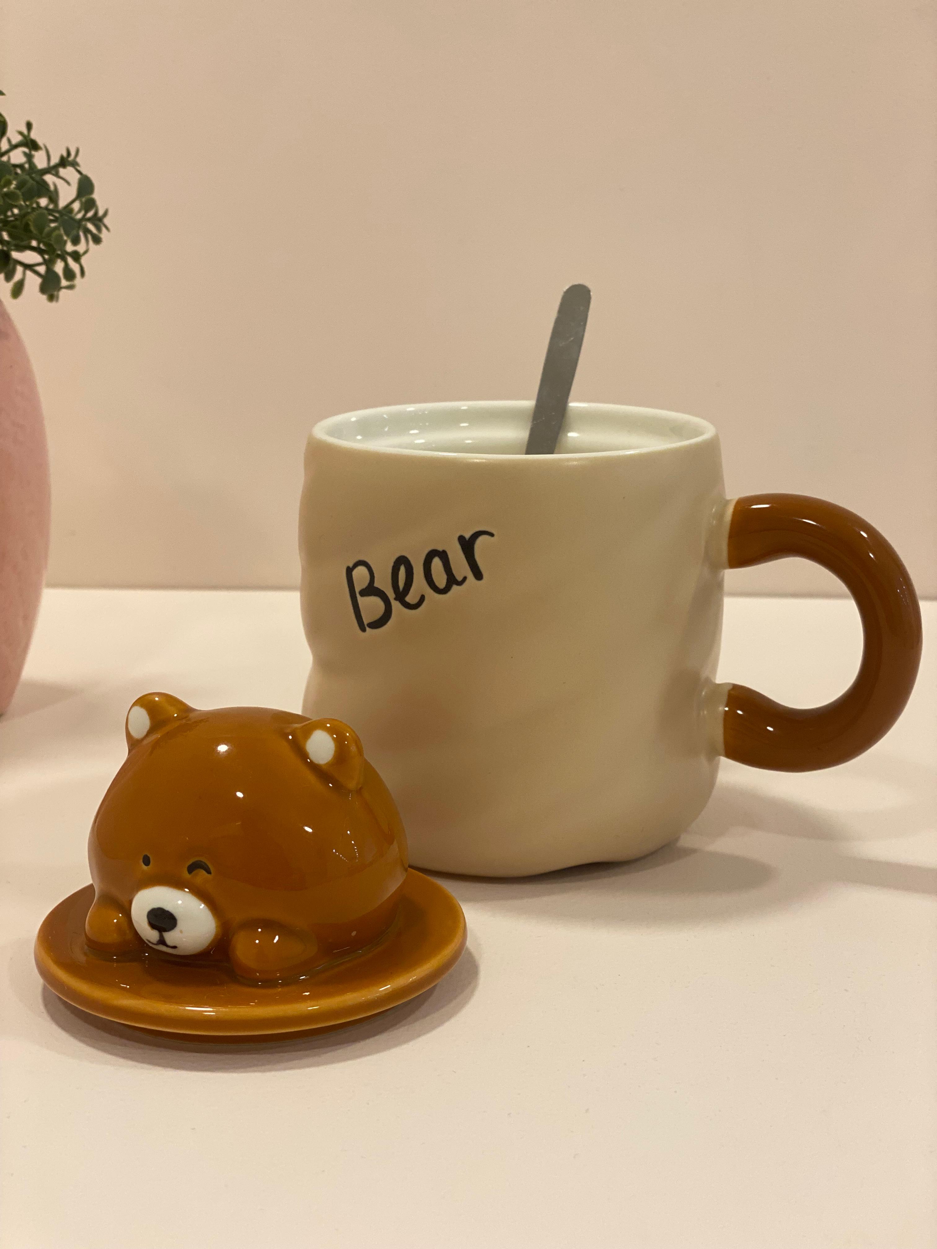 Cute Animal Ceramic Mug with 3D Lid – Puppy, Kitty & Bear Variants