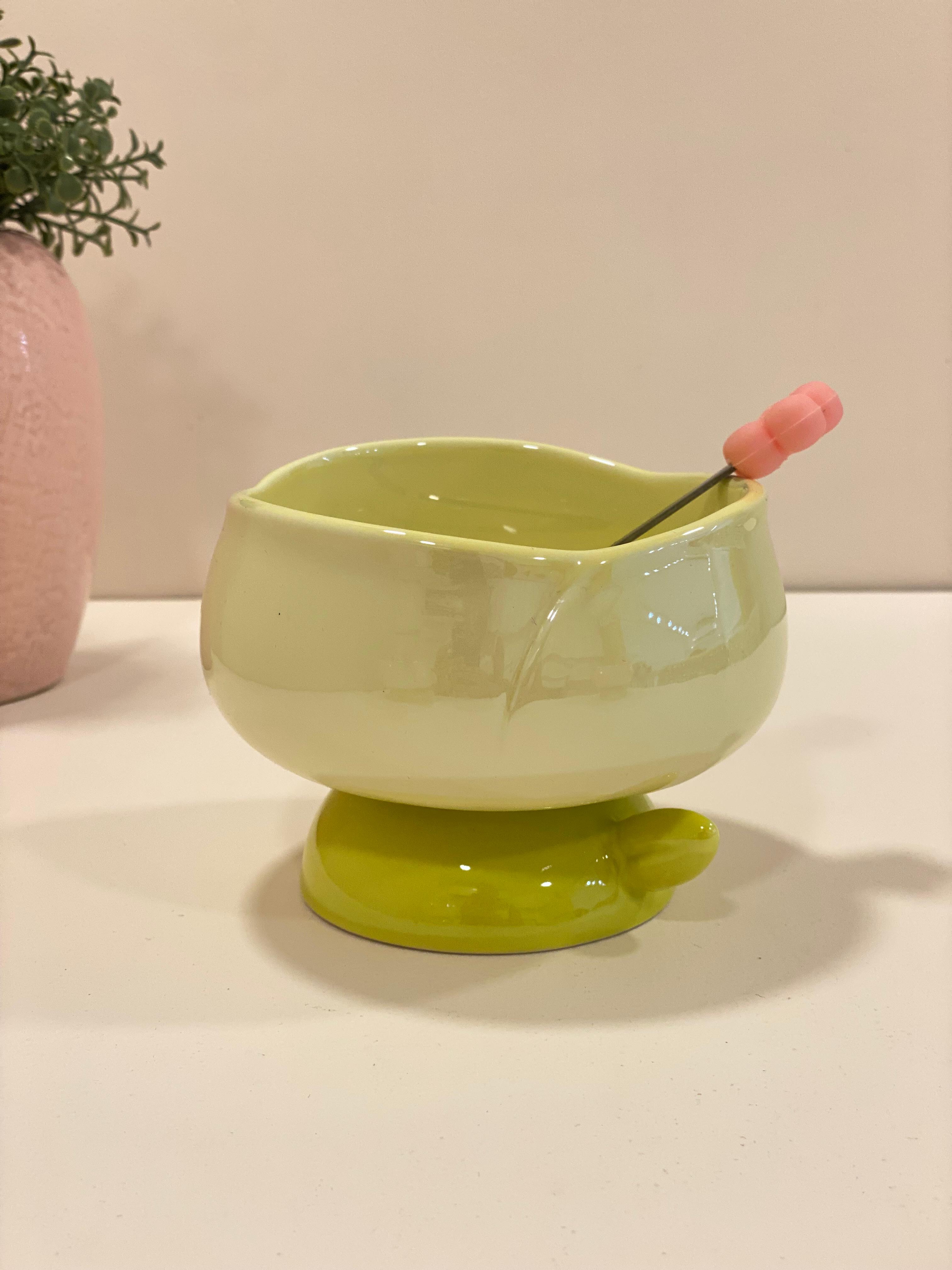 Ceramic Flower Spoon Dessert Bowl – Cute Aesthetic Serving Bowl for Snacks, Ice Cream