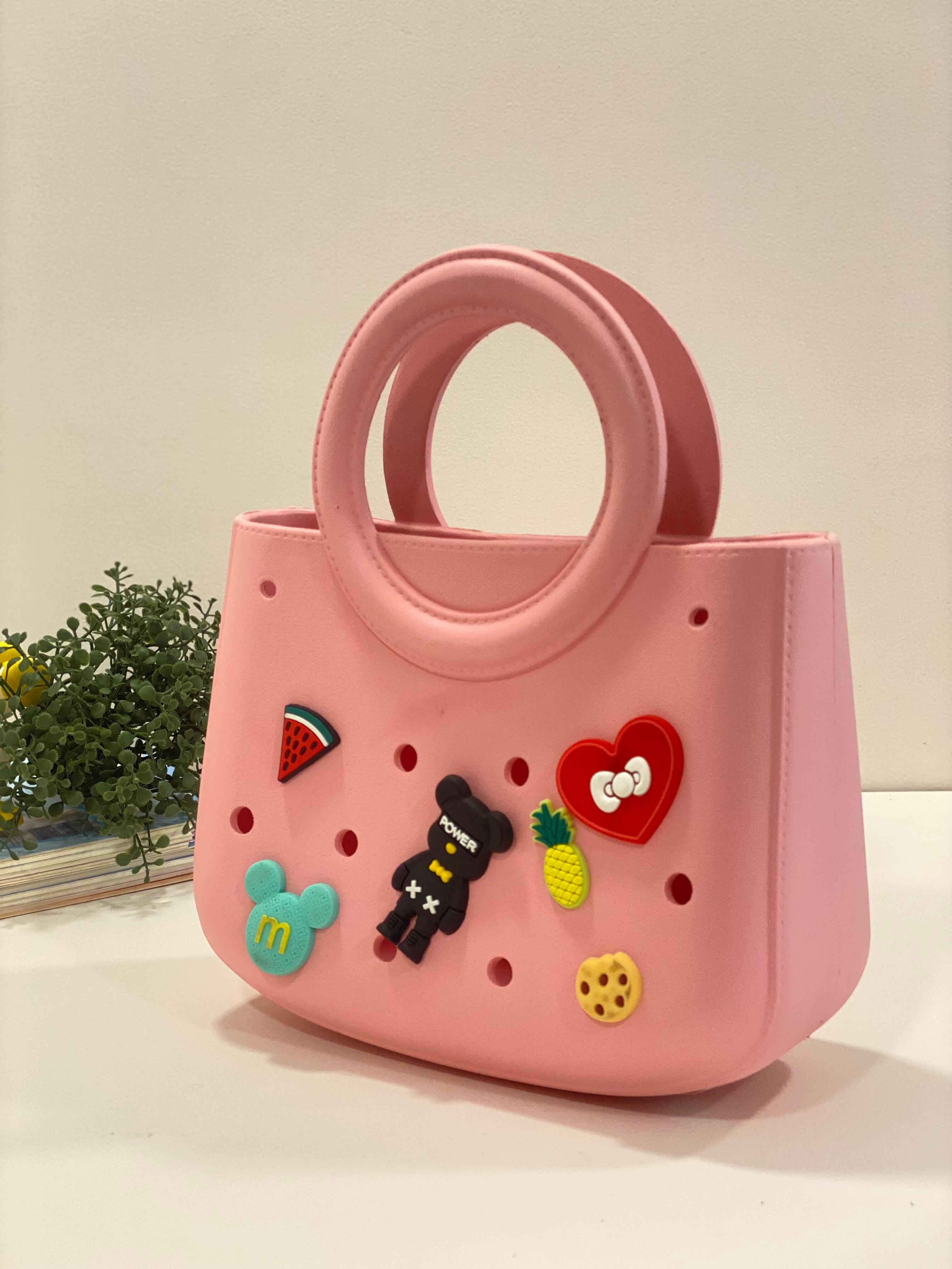 Cute Silicone Charm Bag – Soft Waterproof Handbag with Removable Decorative Pins