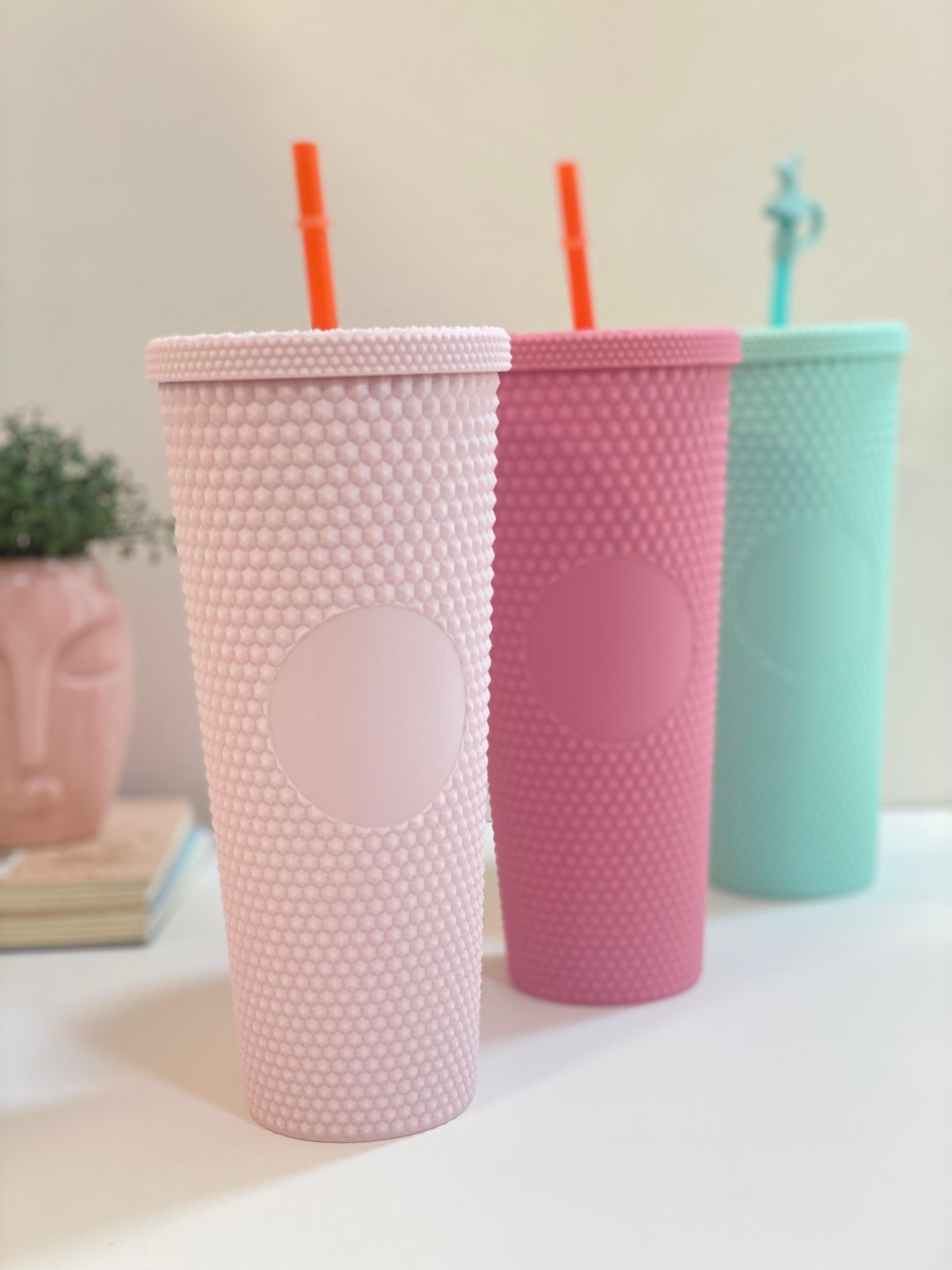 Textured Reusable Tumbler with Straw – Pastel Insulated Drink Cup