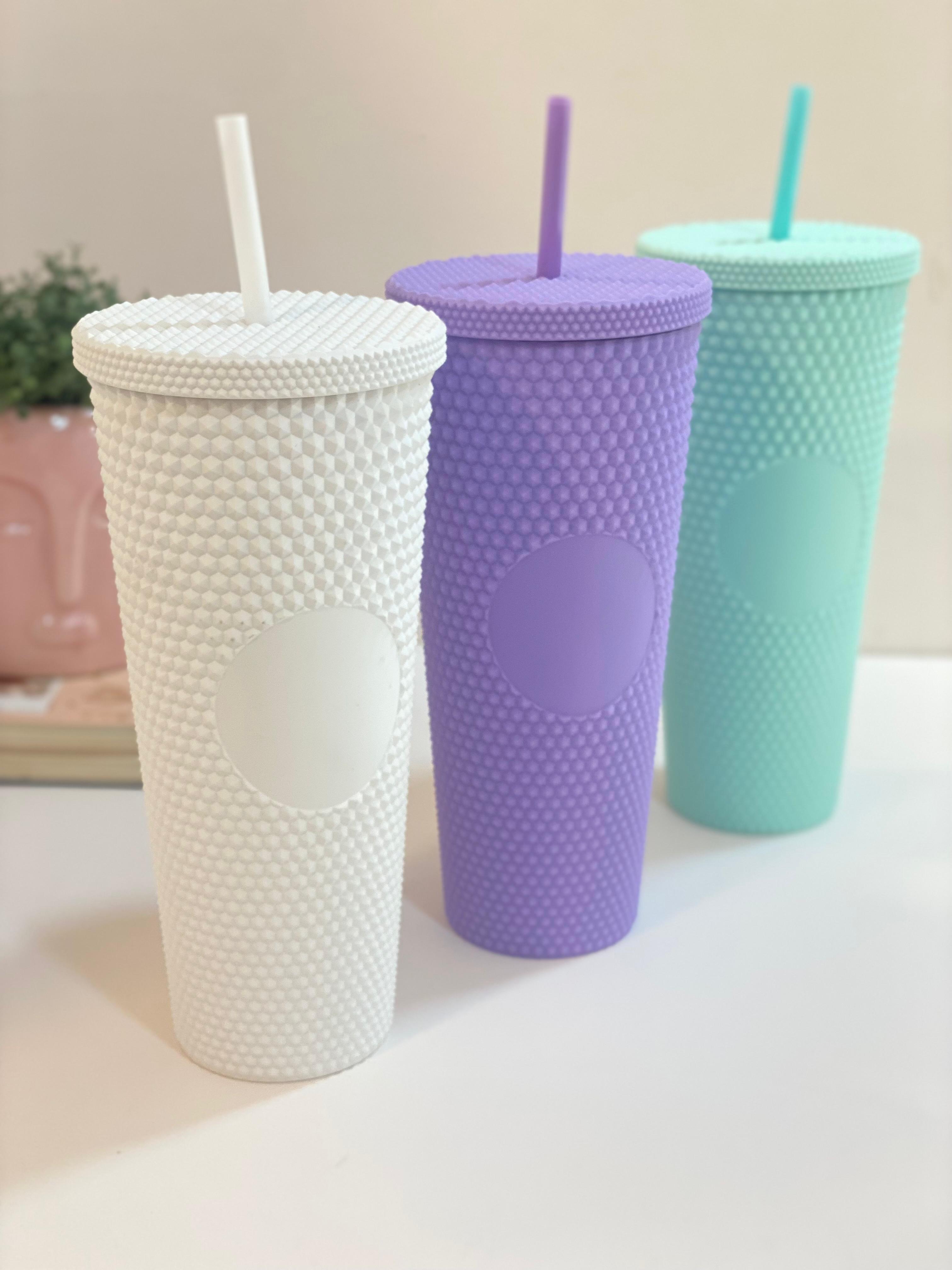 Textured Reusable Tumbler with Straw – Pastel Insulated Drink Cup