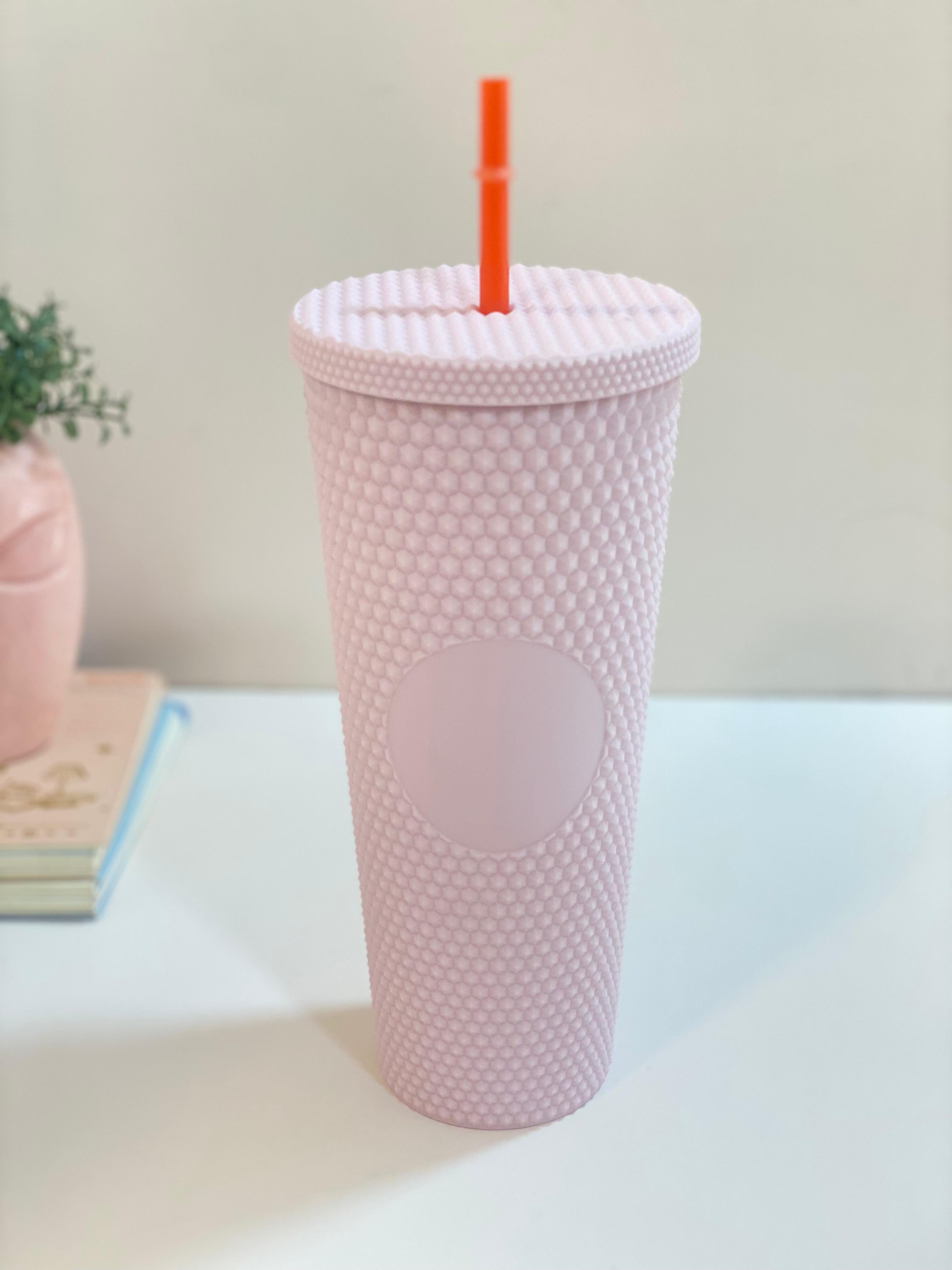 Textured Reusable Tumbler with Straw – Pastel Insulated Drink Cup