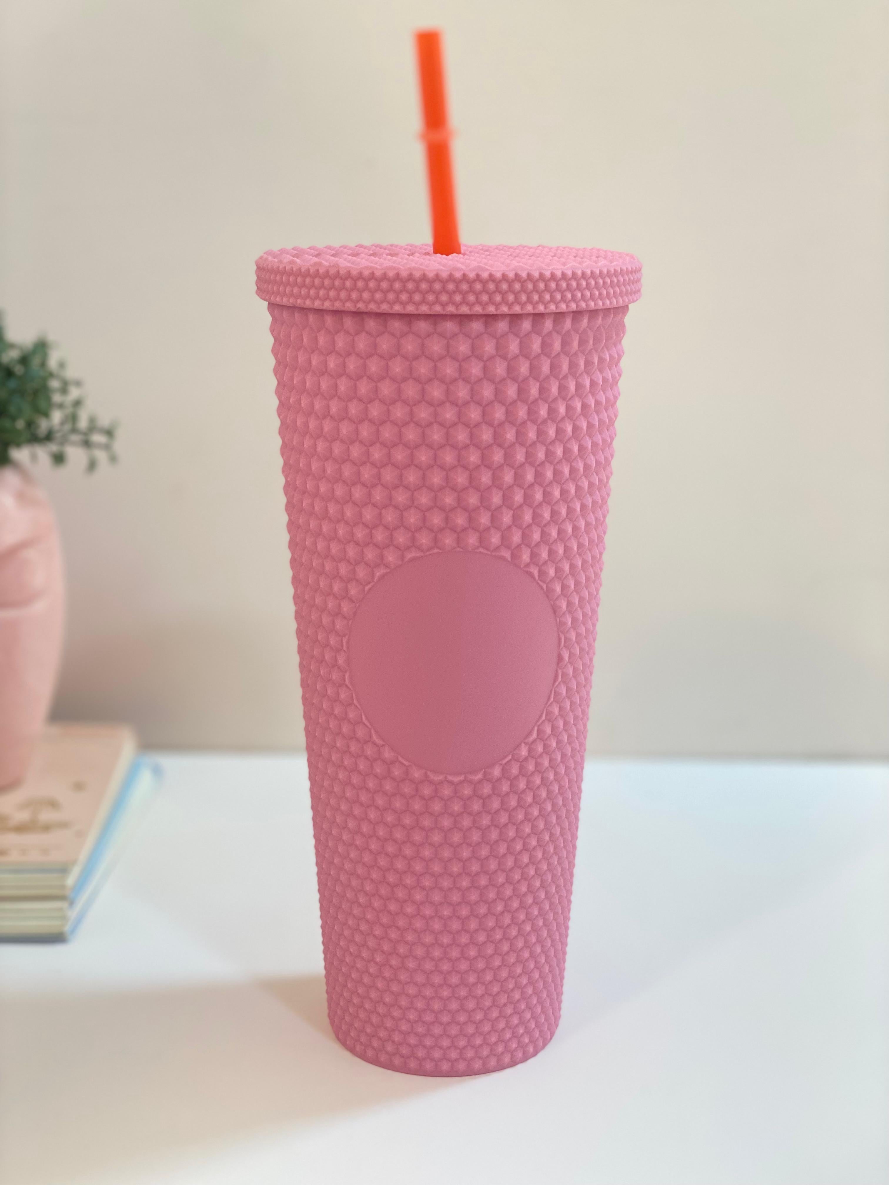 Textured Reusable Tumbler with Straw – Pastel Insulated Drink Cup