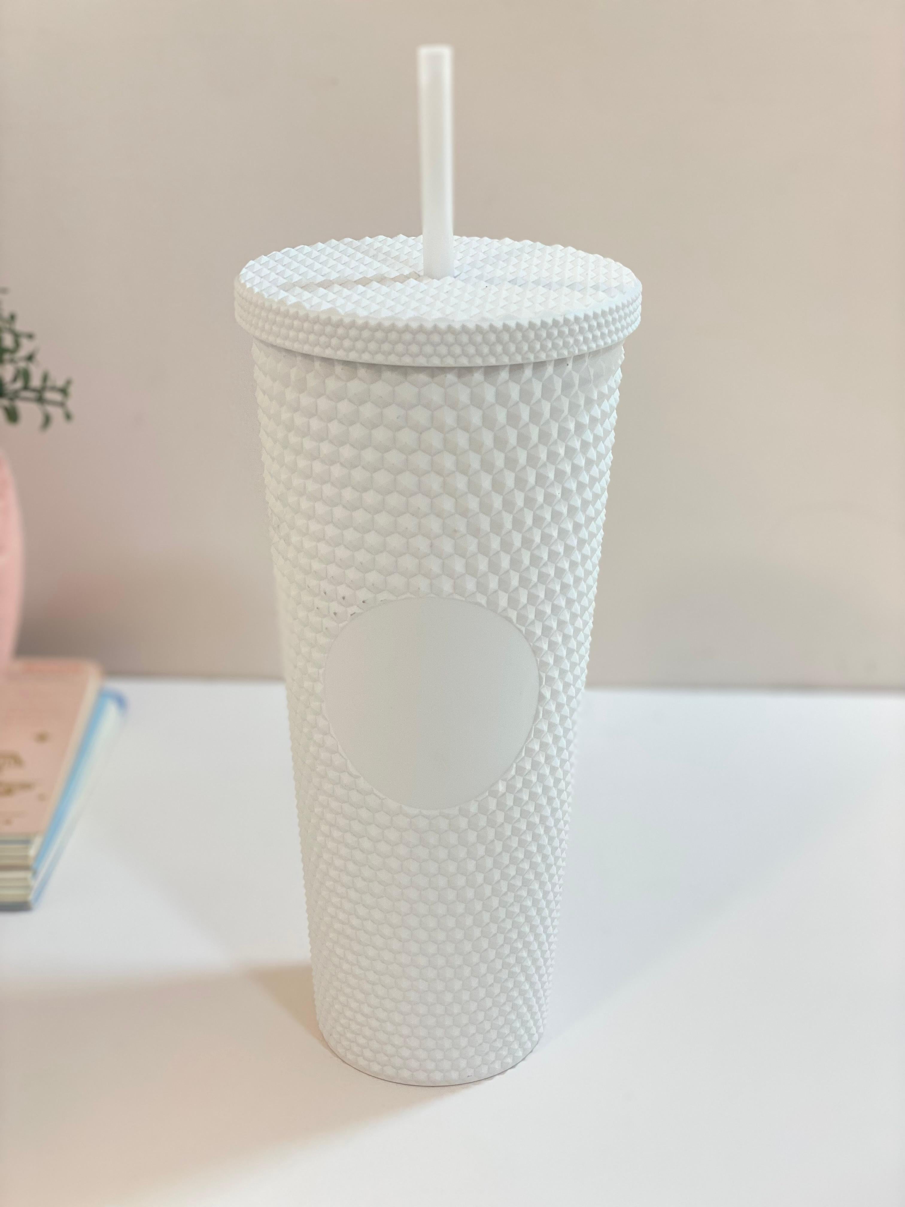 Textured Reusable Tumbler with Straw – Pastel Insulated Drink Cup
