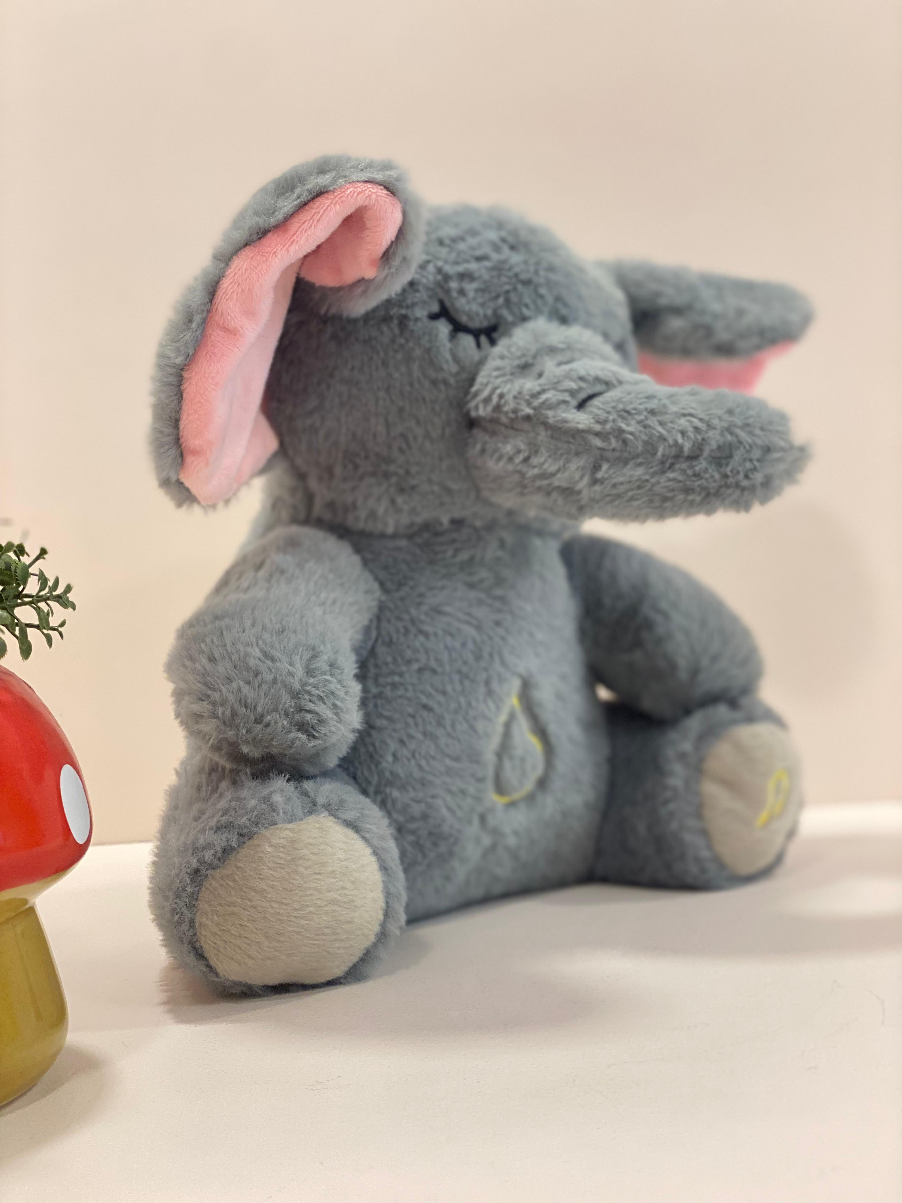 Soft Grey Elephant Plush Toy with Pink Ears – Calming & Cuddly Companion