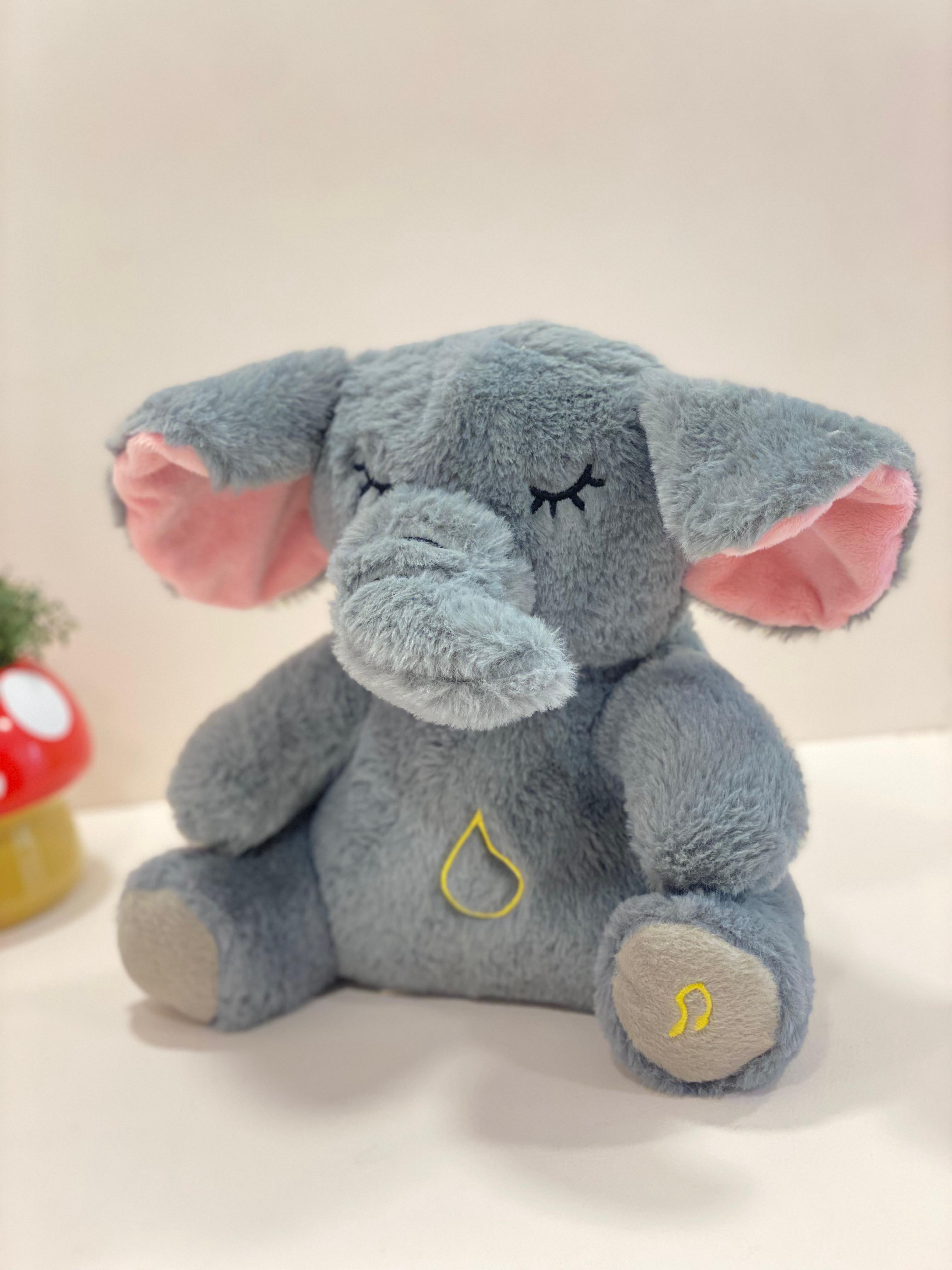 Soft Grey Elephant Plush Toy with Pink Ears – Calming & Cuddly Companion