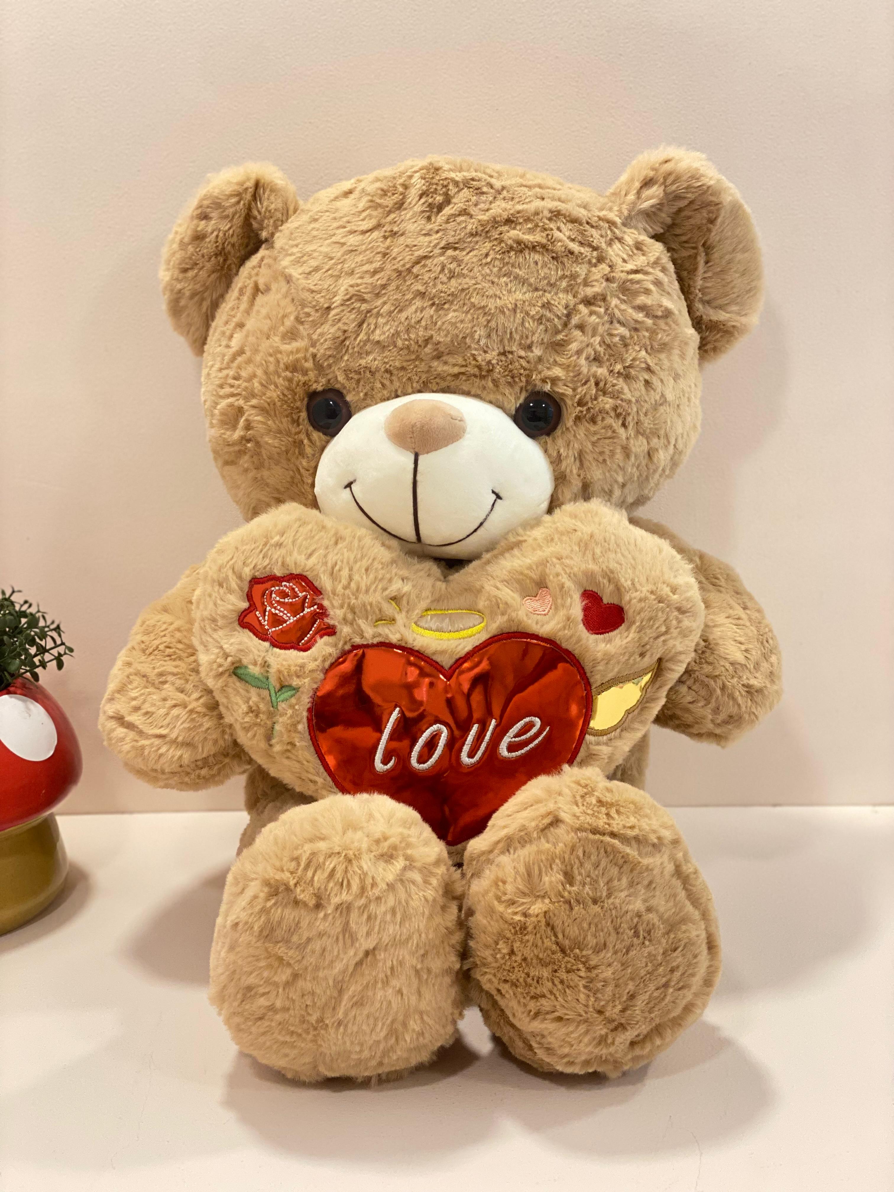 Love Heart Teddy Bear – Soft Plush Hug Toy with Embroidered Heart
