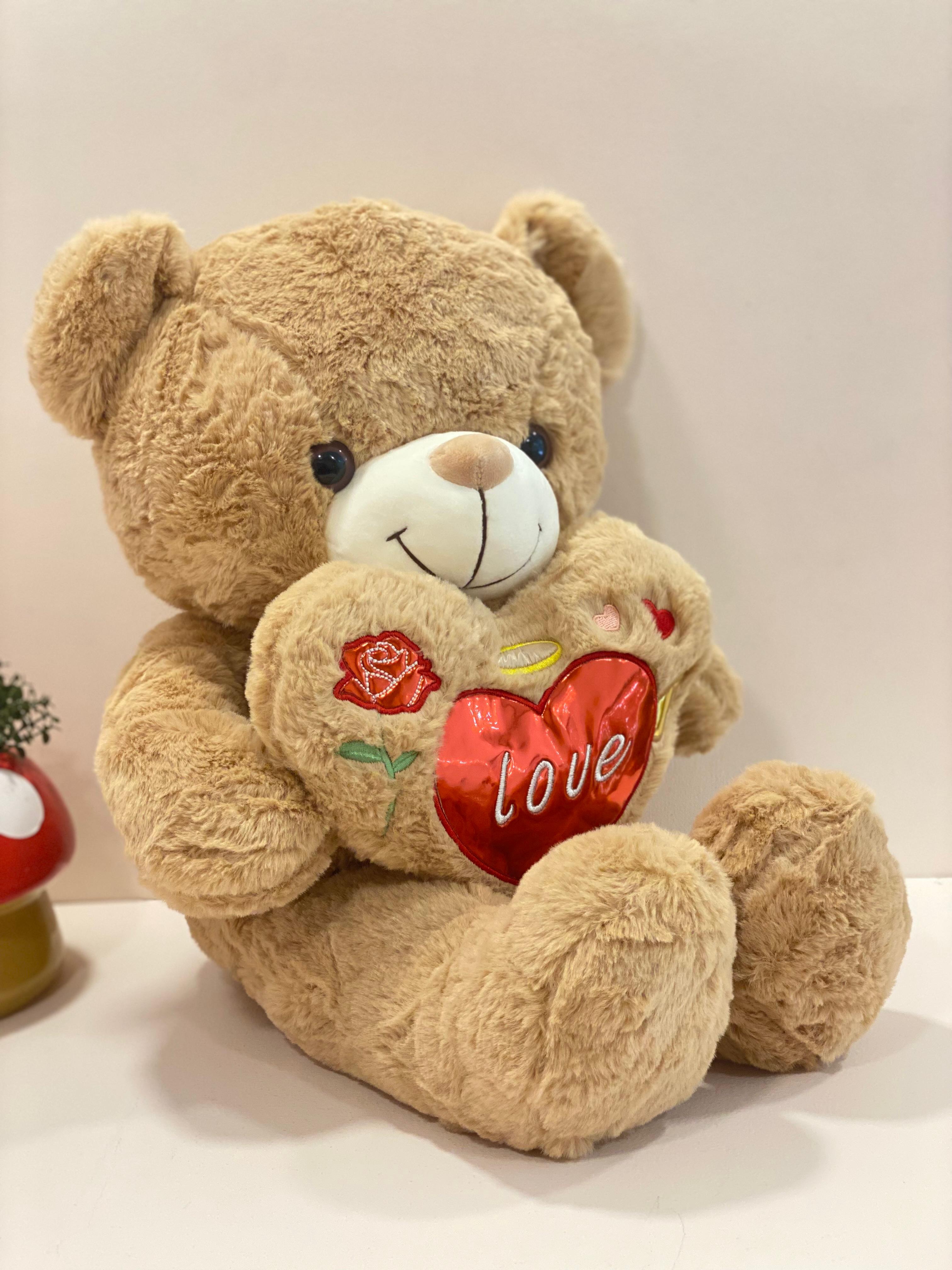 Love Heart Teddy Bear – Soft Plush Hug Toy with Embroidered Heart