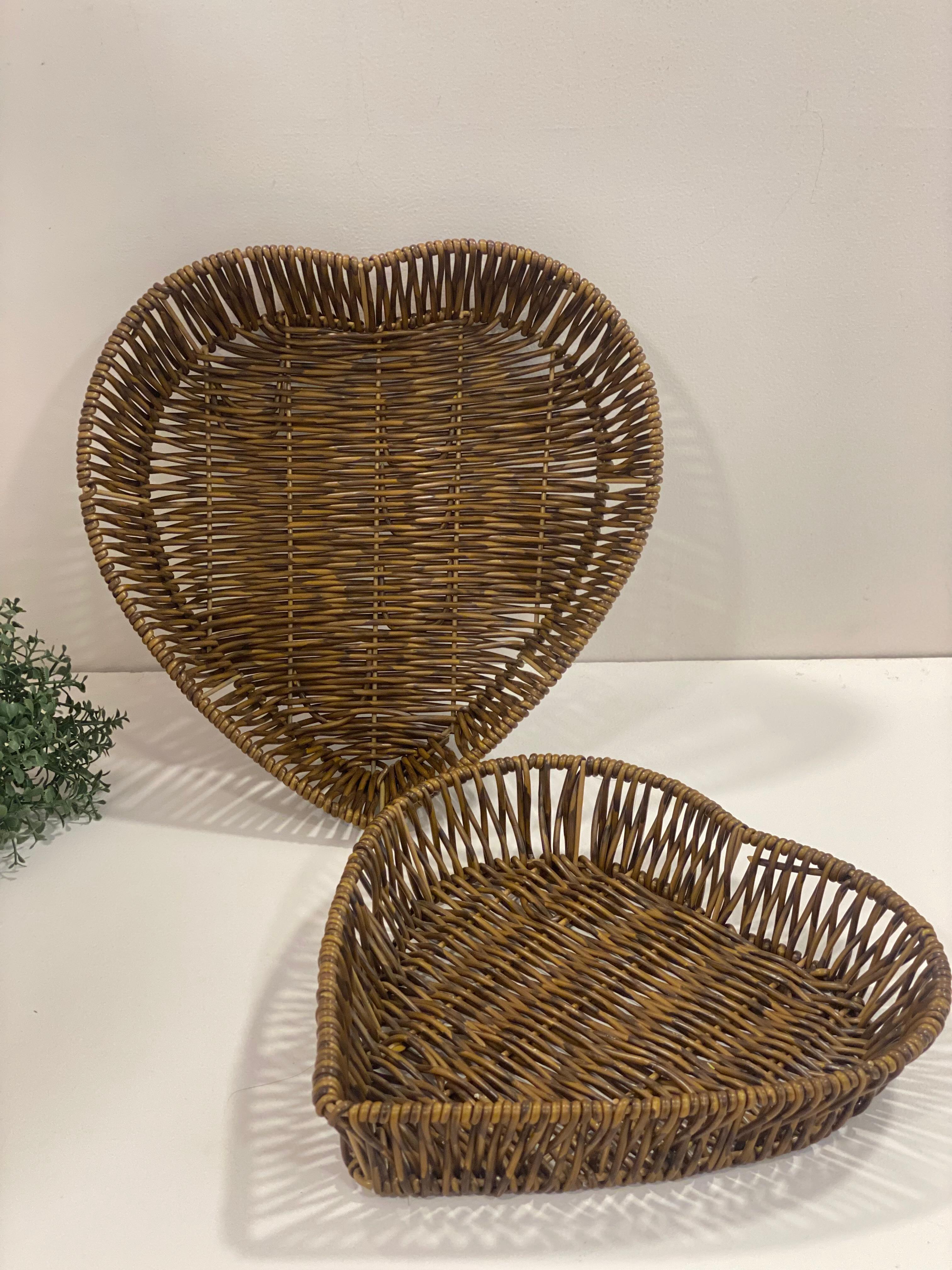 Handwoven Cane Storage Basket with Lid – Heart & Square Design