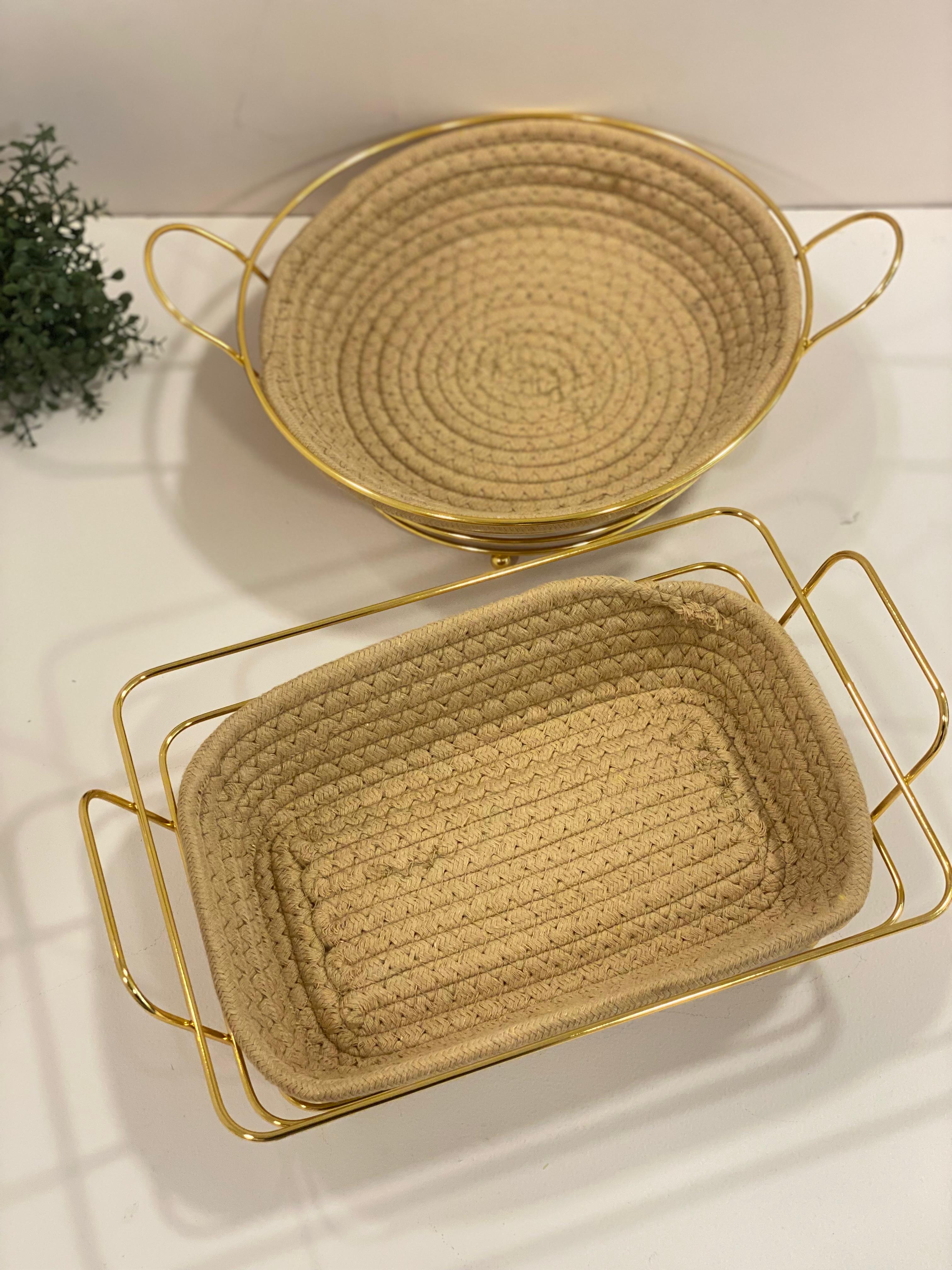 Handwoven Cane Storage Baskets with Gold Metal Frame – Heart & Square Shapes