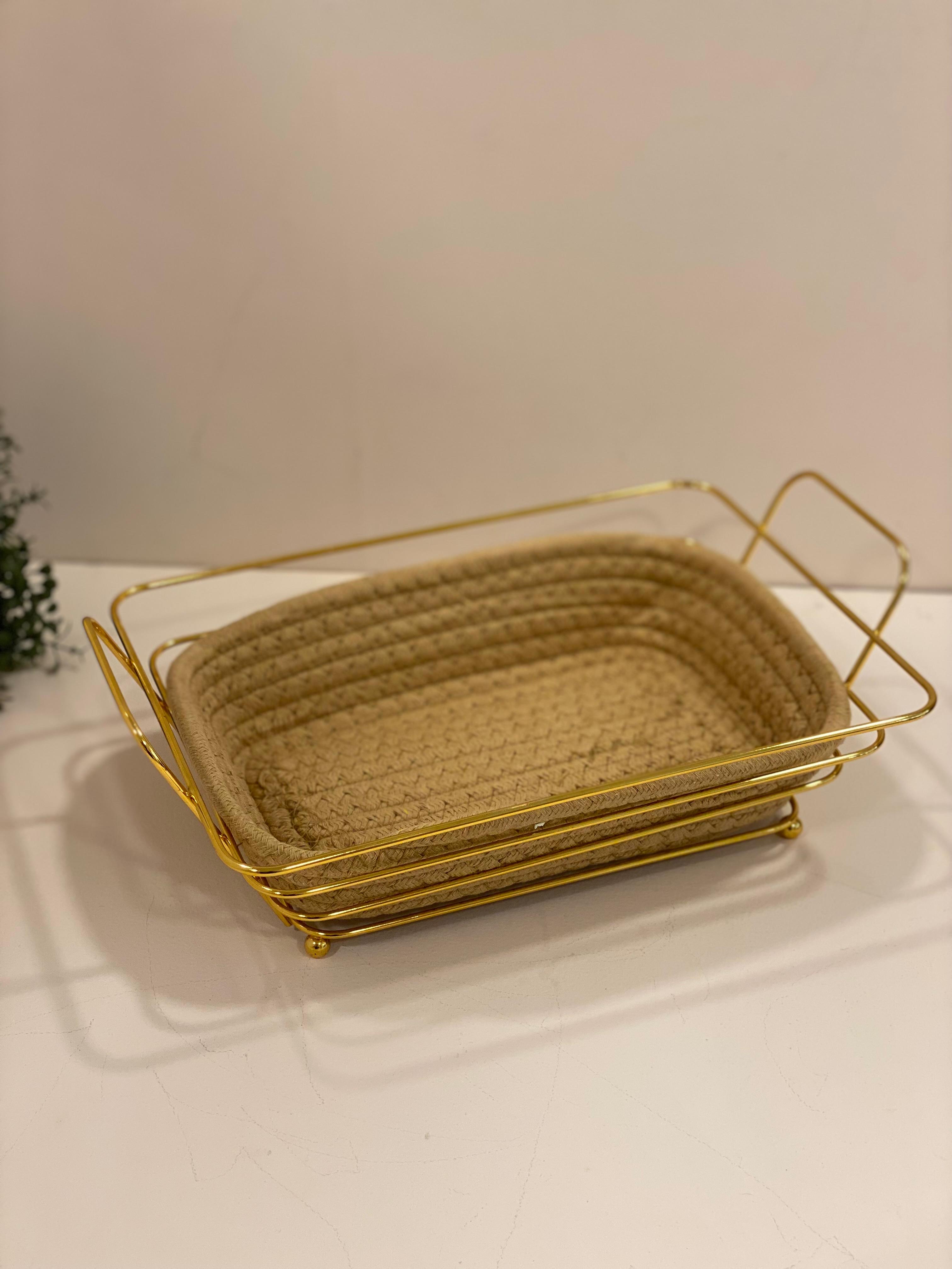 Handwoven Cane Storage Baskets with Gold Metal Frame – Heart & Square Shapes