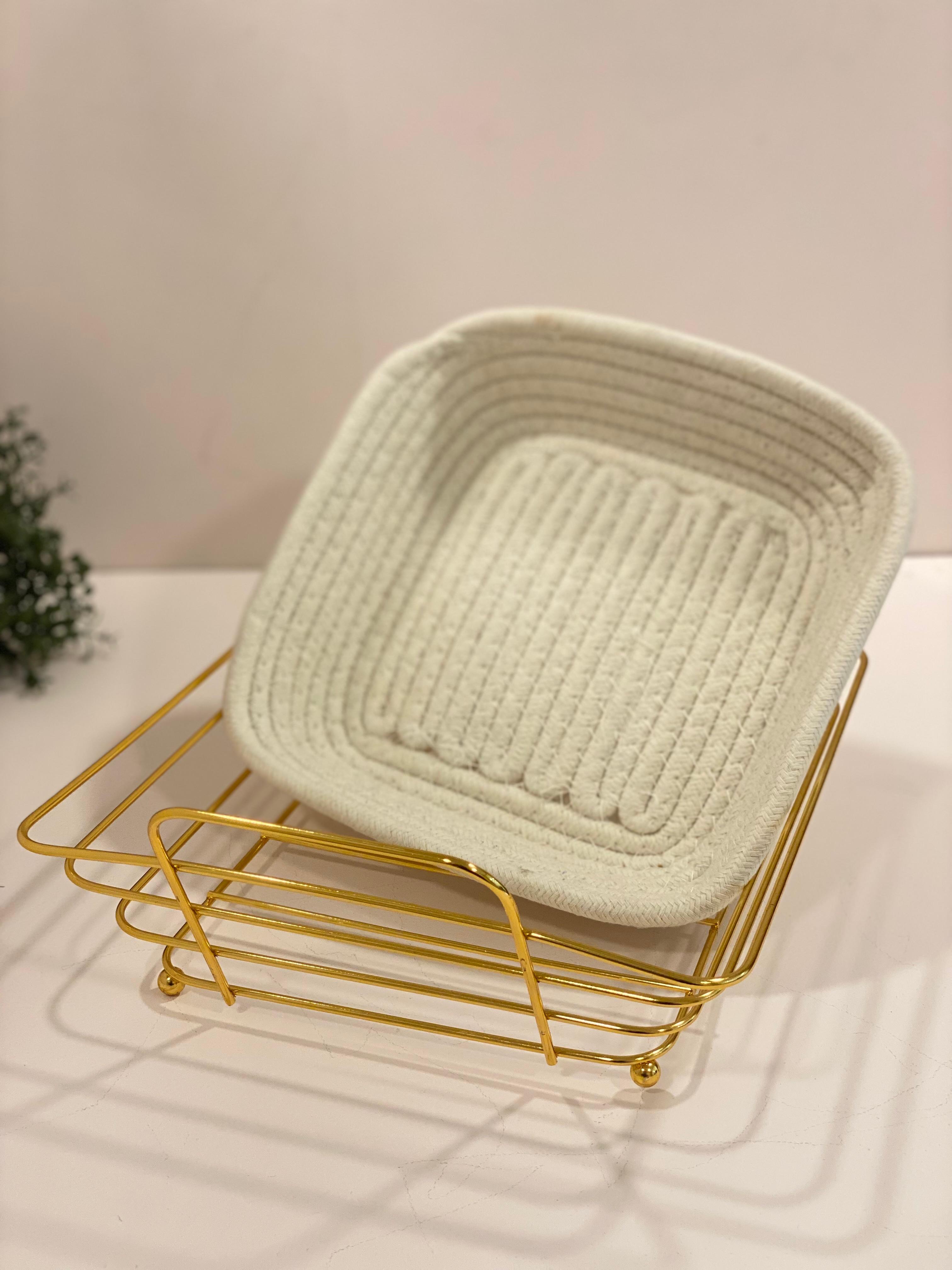 Handwoven Cane Storage Baskets with Gold Metal Frame – Heart & Square Shapes