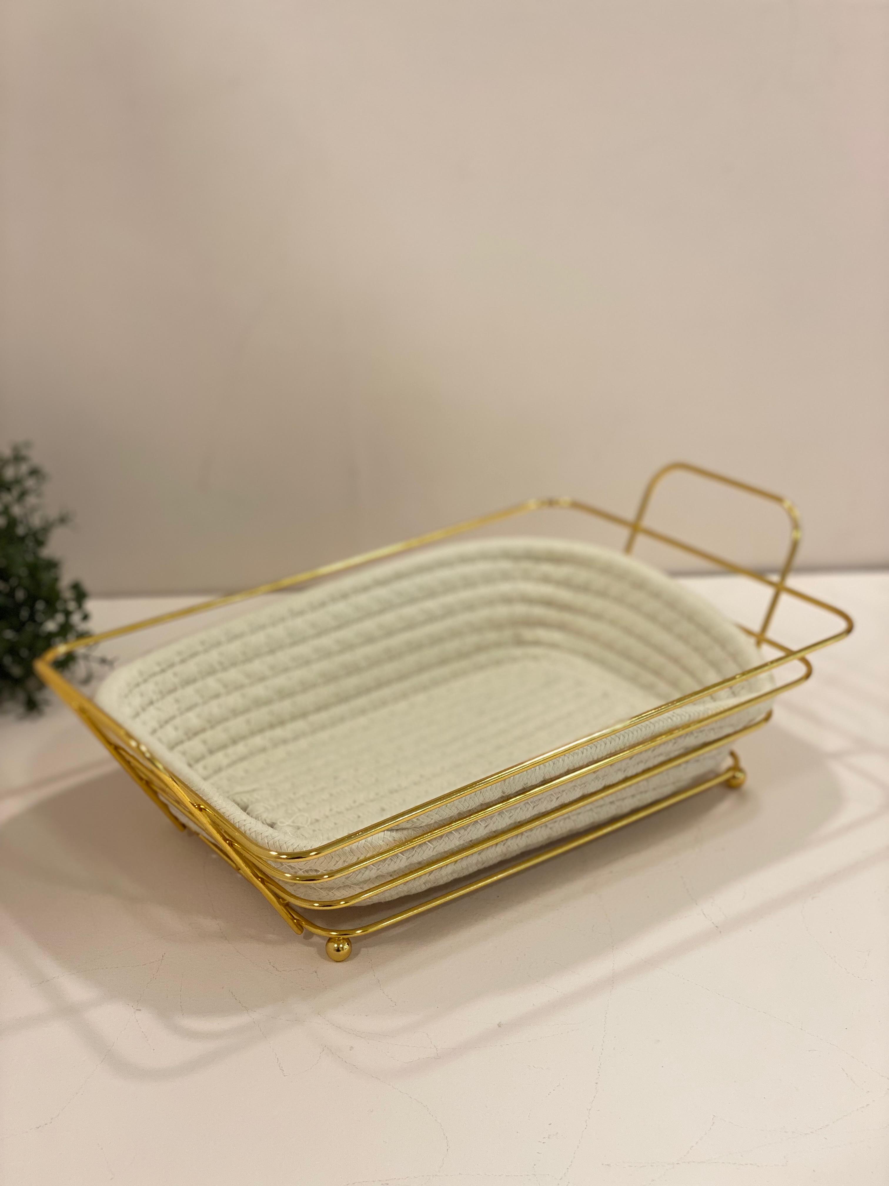 Handwoven Cane Storage Baskets with Gold Metal Frame – Heart & Square Shapes