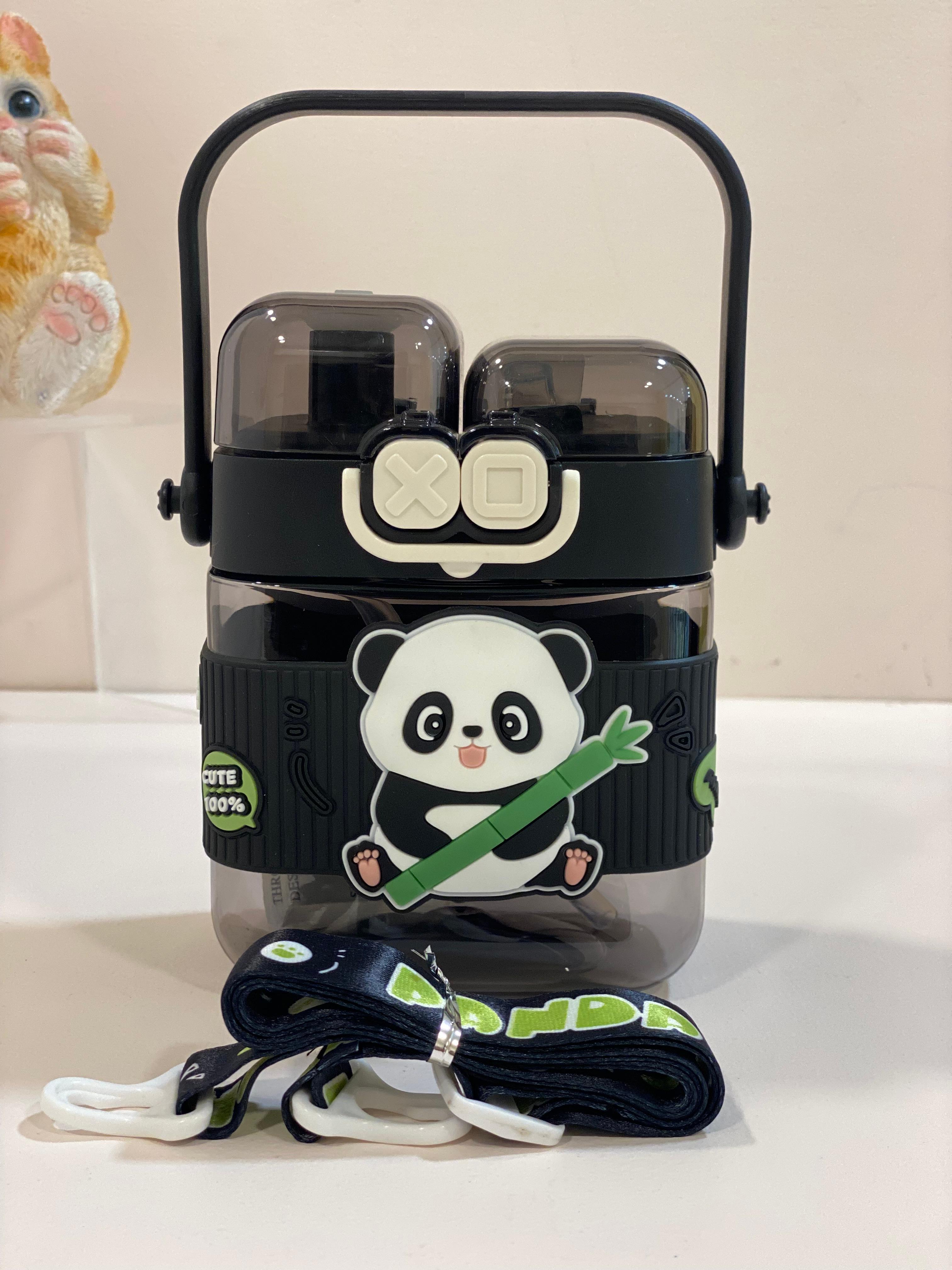 Cute Panda Kids Water Bottle with Strap | Leak-Proof Sipper Bottle for School & Travel