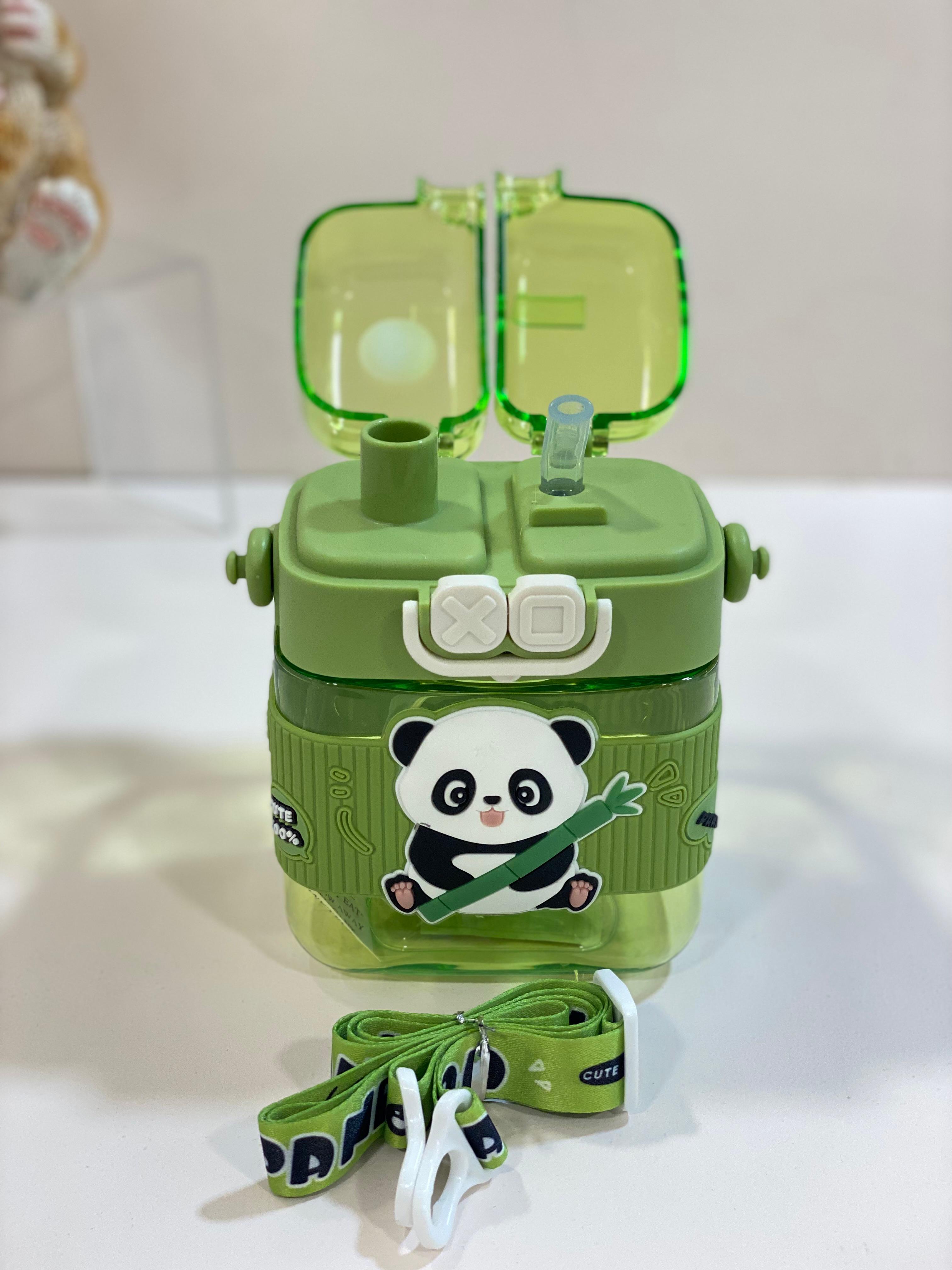 Cute Panda Kids Water Bottle with Strap | Leak-Proof Sipper Bottle for School & Travel